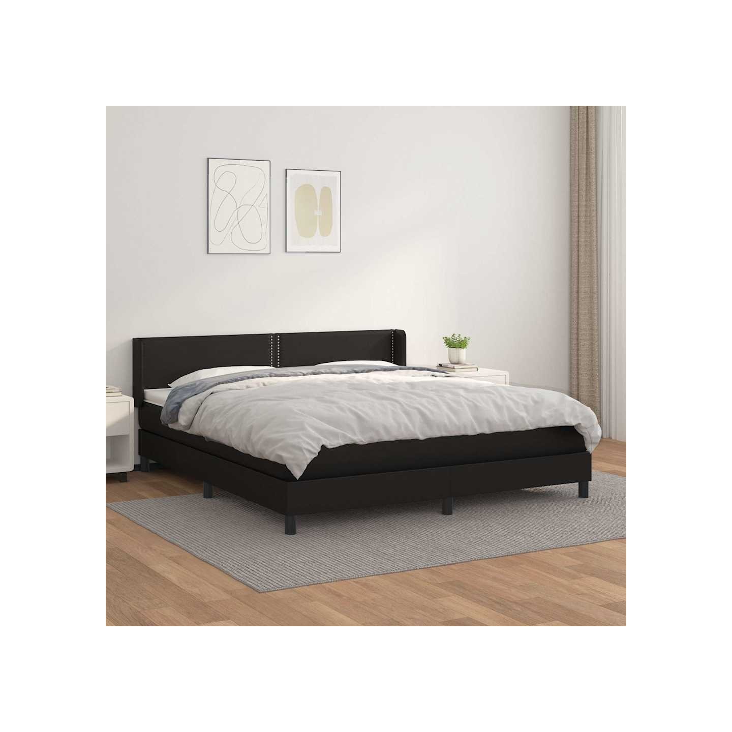 Sommier à lattes de lit avec matelas Noir 180x200 cm Similicuir