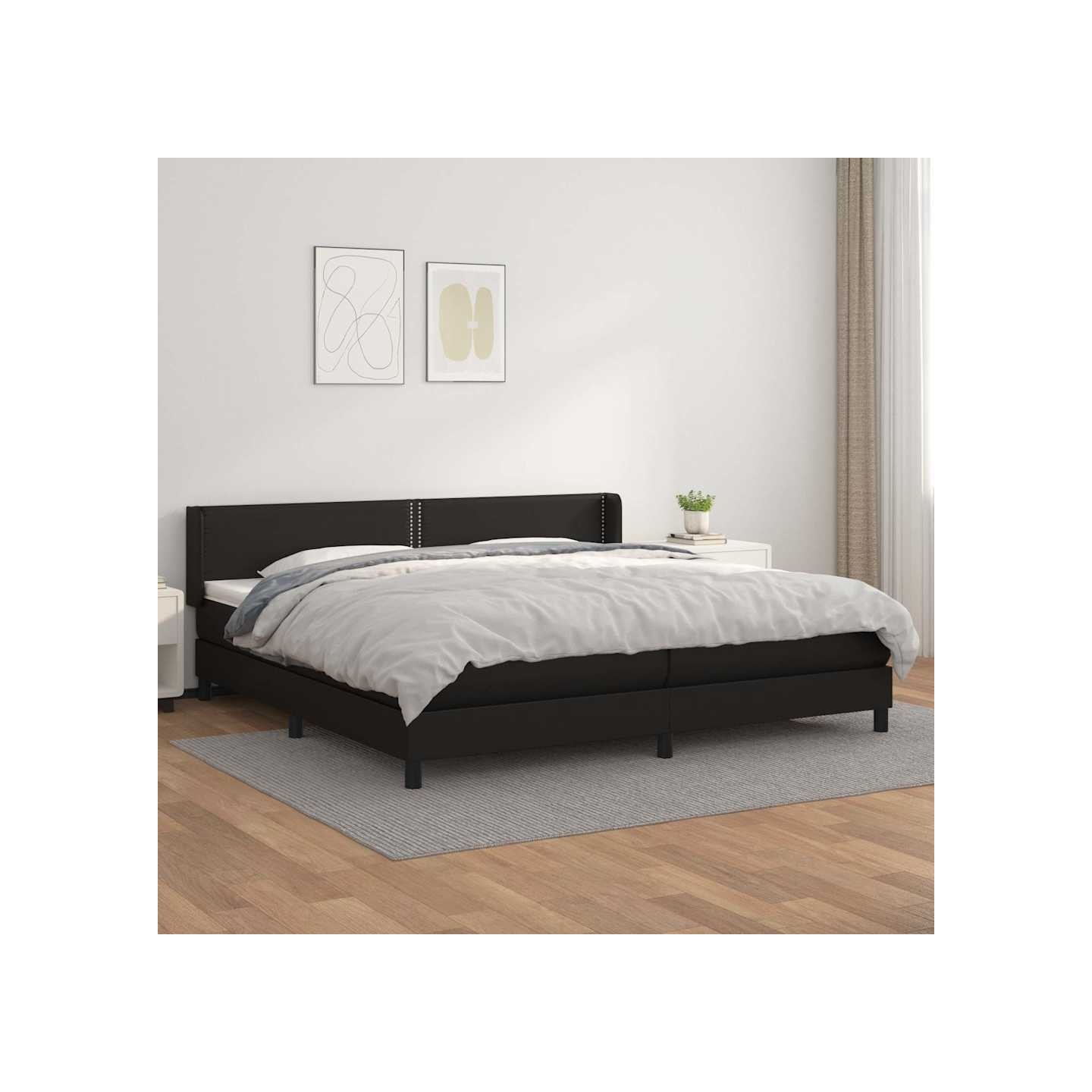 Sommier à lattes de lit avec matelas Noir 200x200 cm Similicuir