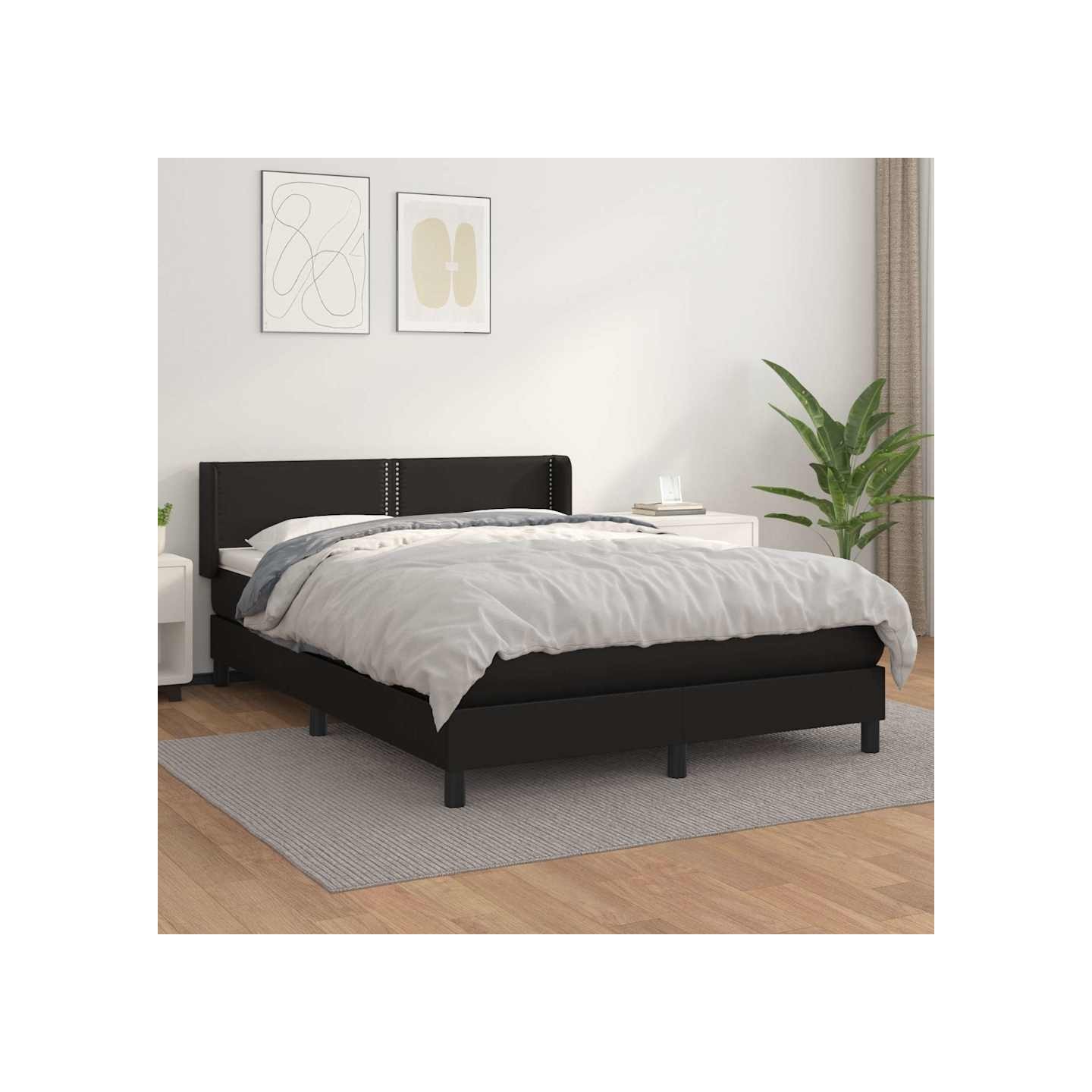 Sommier à lattes de lit avec matelas Noir 140x200 cm Similicuir