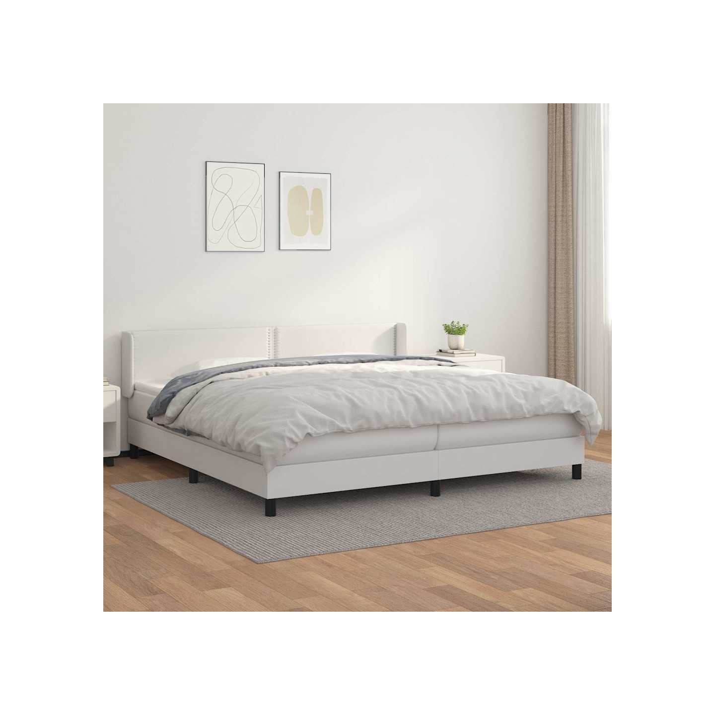 Sommier à lattes de lit avec matelas Blanc 200x200cm Similicuir
