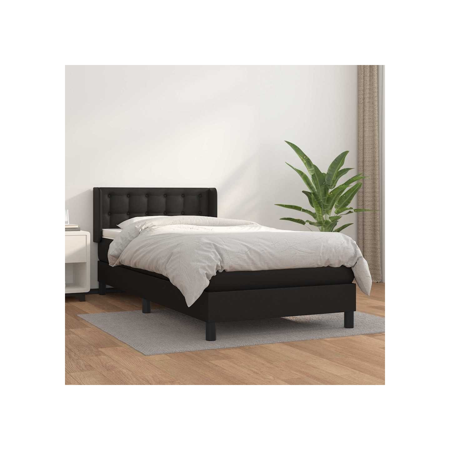 Sommier à lattes de lit avec matelas Noir 90x200 cm Similicuir