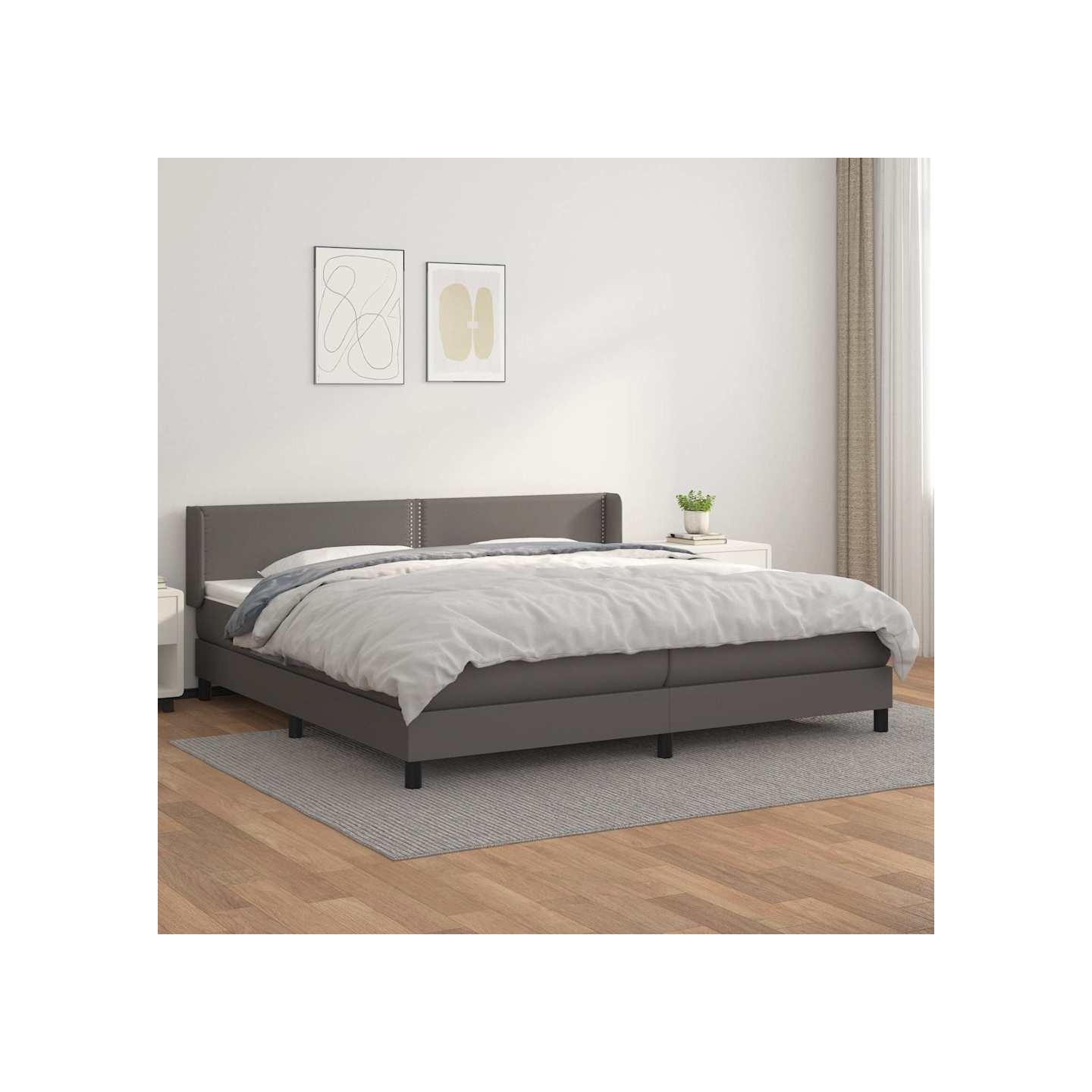 Sommier à lattes de lit avec matelas Gris 200x200 cm Similicuir