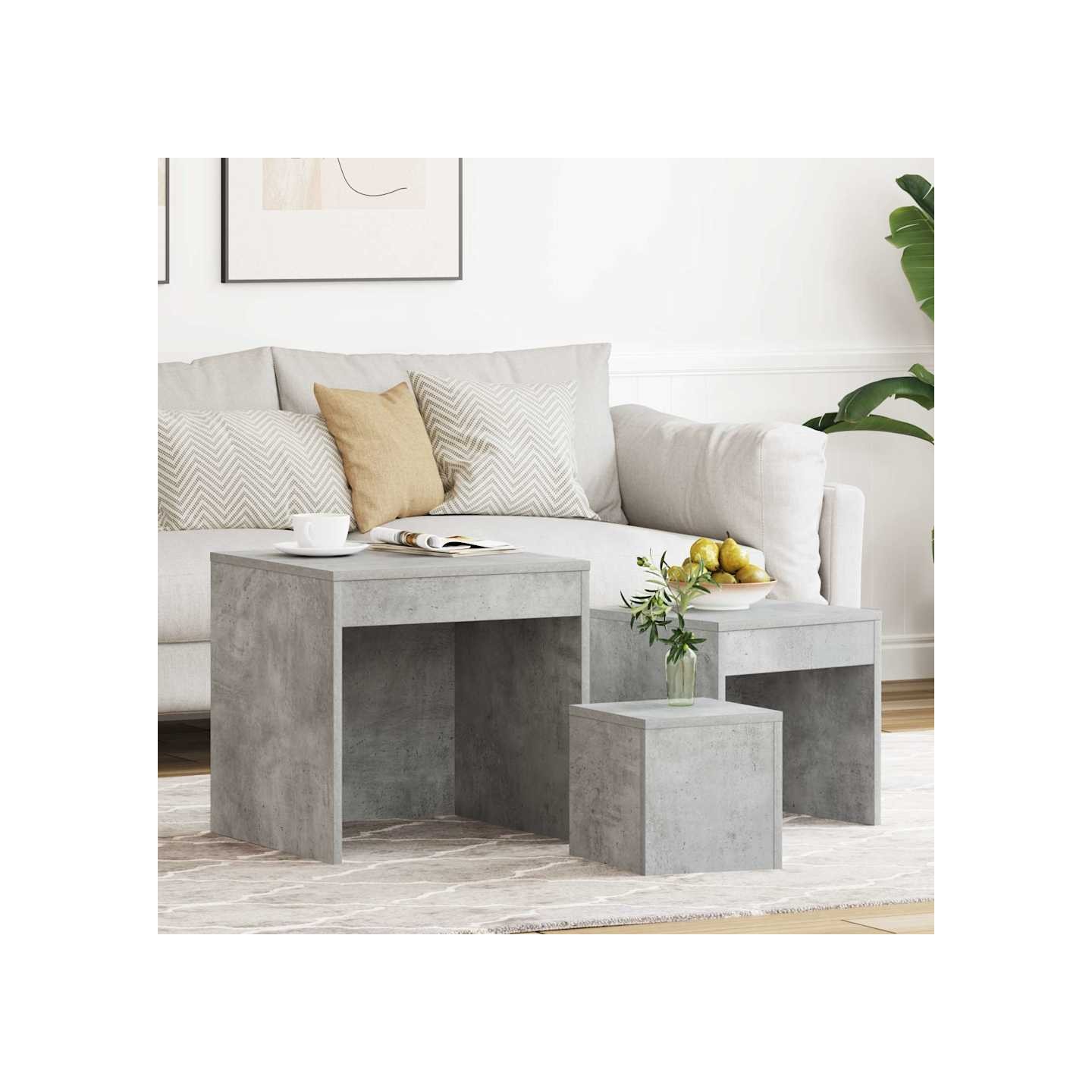 Tables gigognes 3 pcs Gris béton Aggloméré