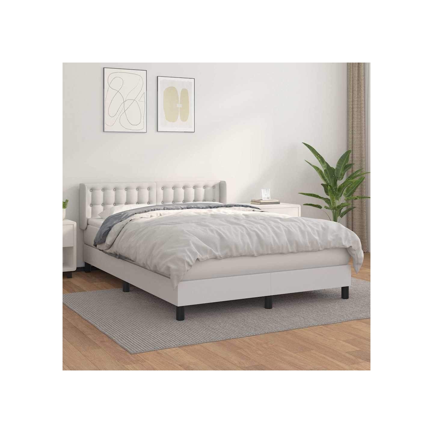 Sommier à lattes de lit avec matelas Blanc 140x200cm Similicuir