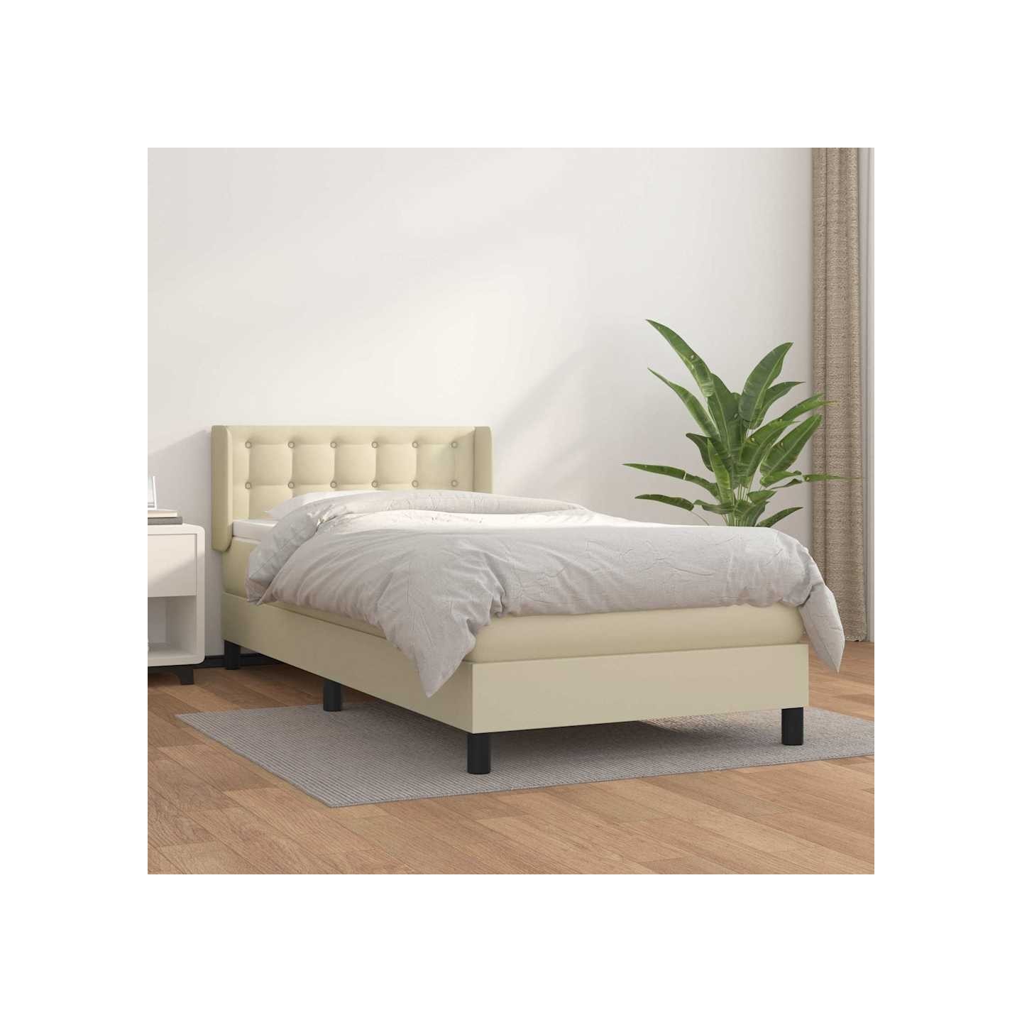 Sommier à lattes de lit avec matelas Crème 90x190 cm Similicuir