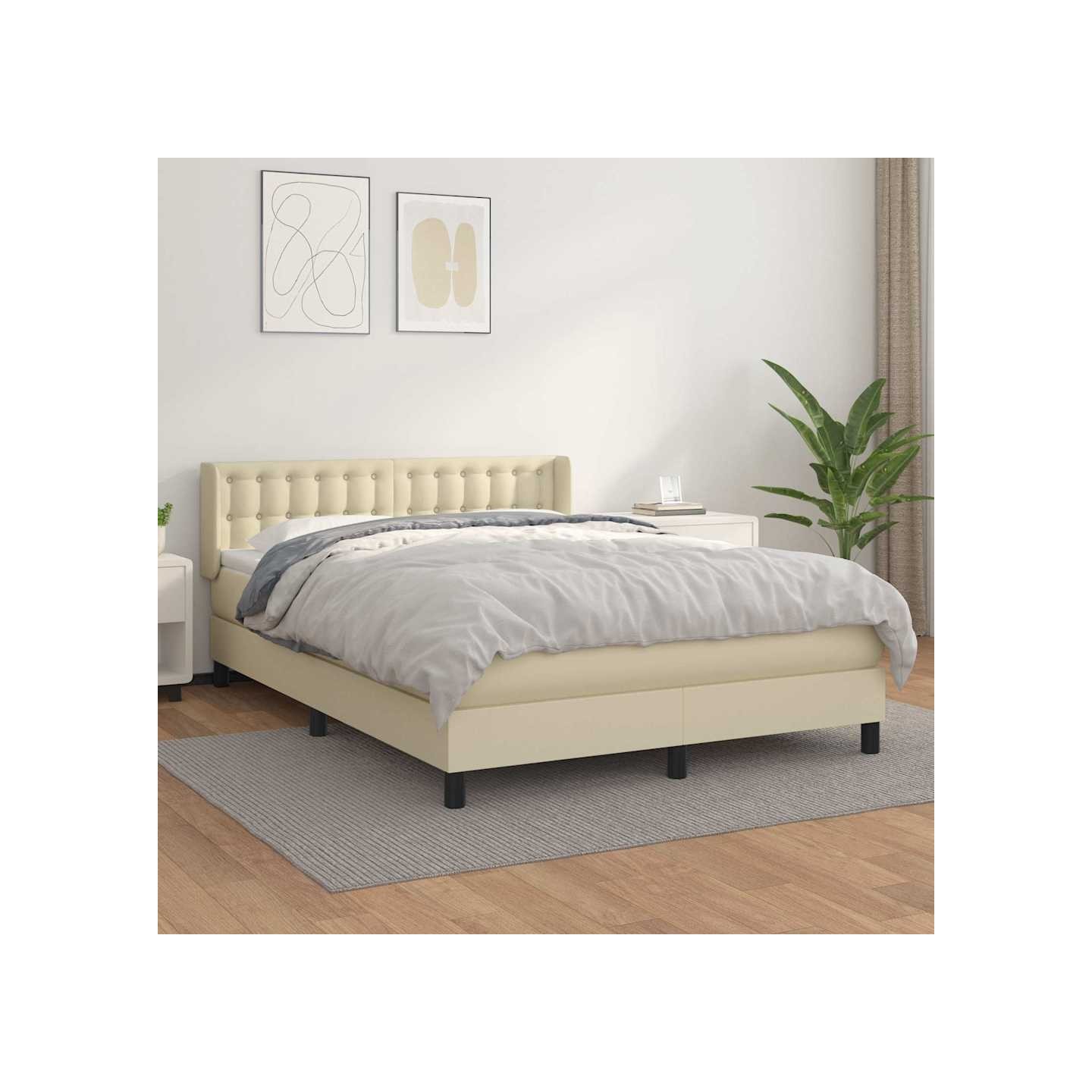 Sommier à lattes de lit avec matelas Crème 140x190cm Similicuir
