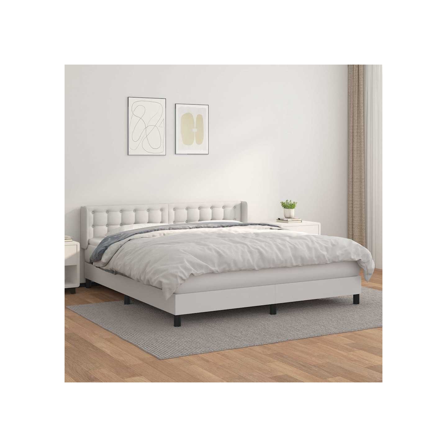 Sommier à lattes de lit avec matelas Blanc 160x200cm Similicuir