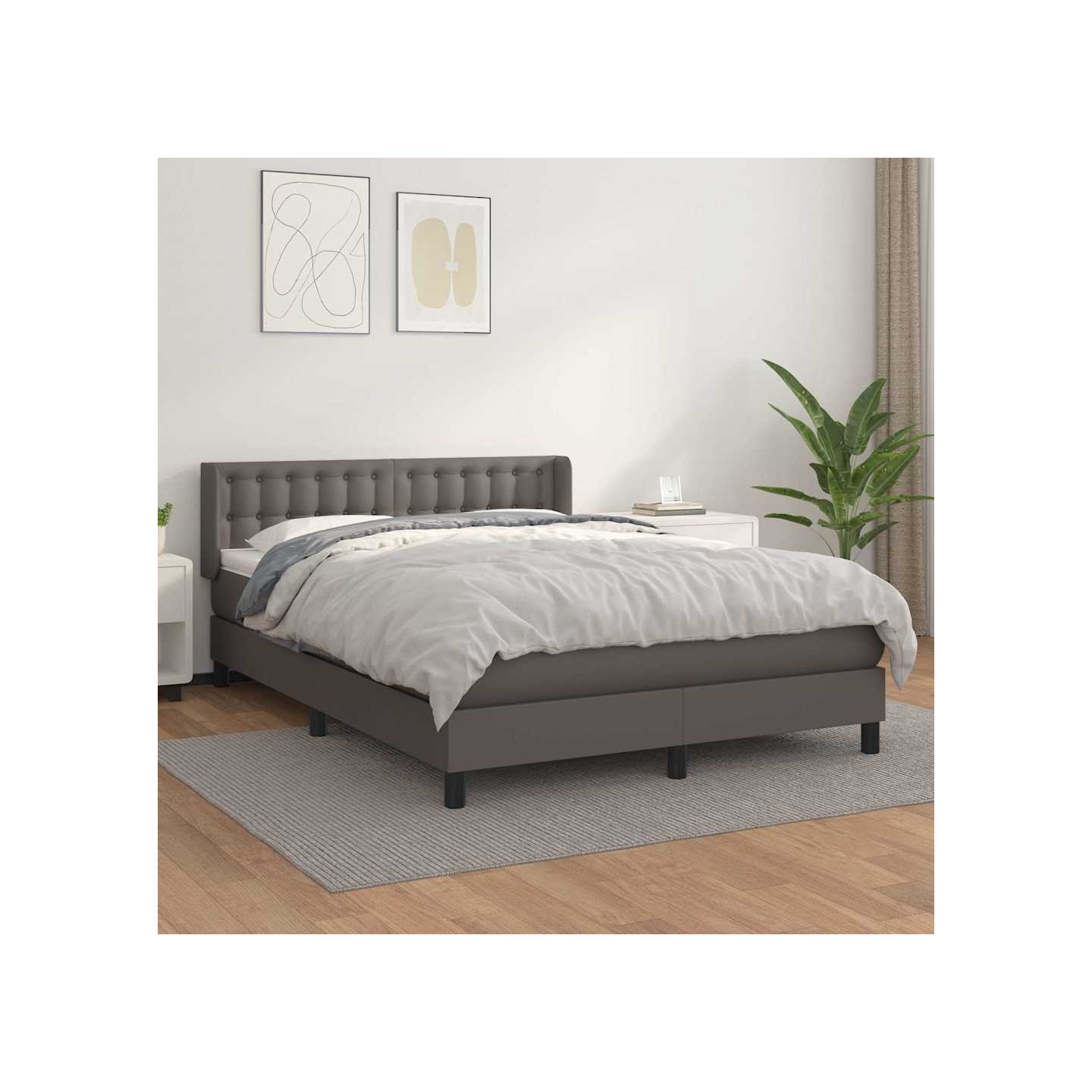 Sommier à lattes de lit avec matelas Gris 140x190 cm Similicuir