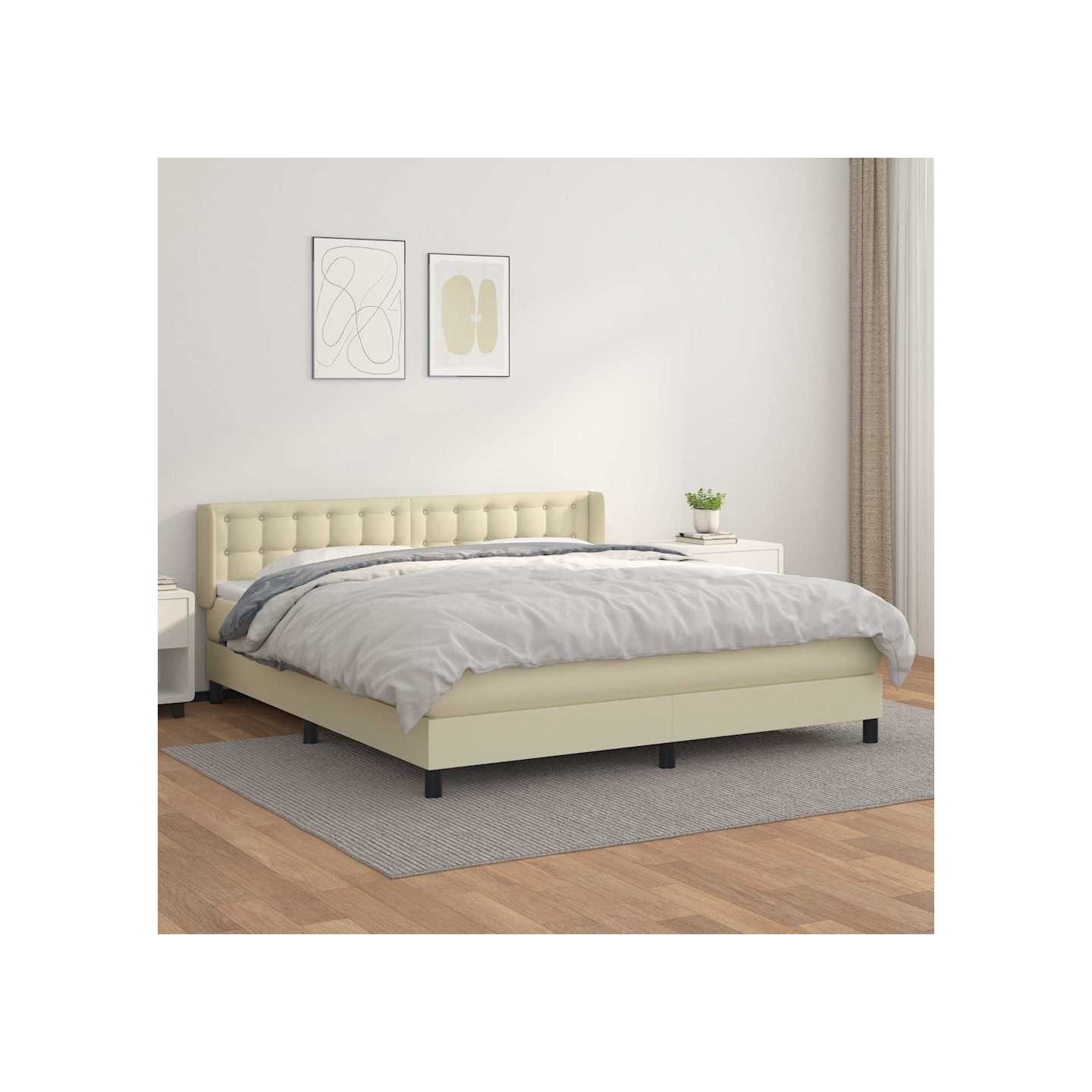 Sommier à lattes de lit avec matelas Crème 160x200cm Similicuir