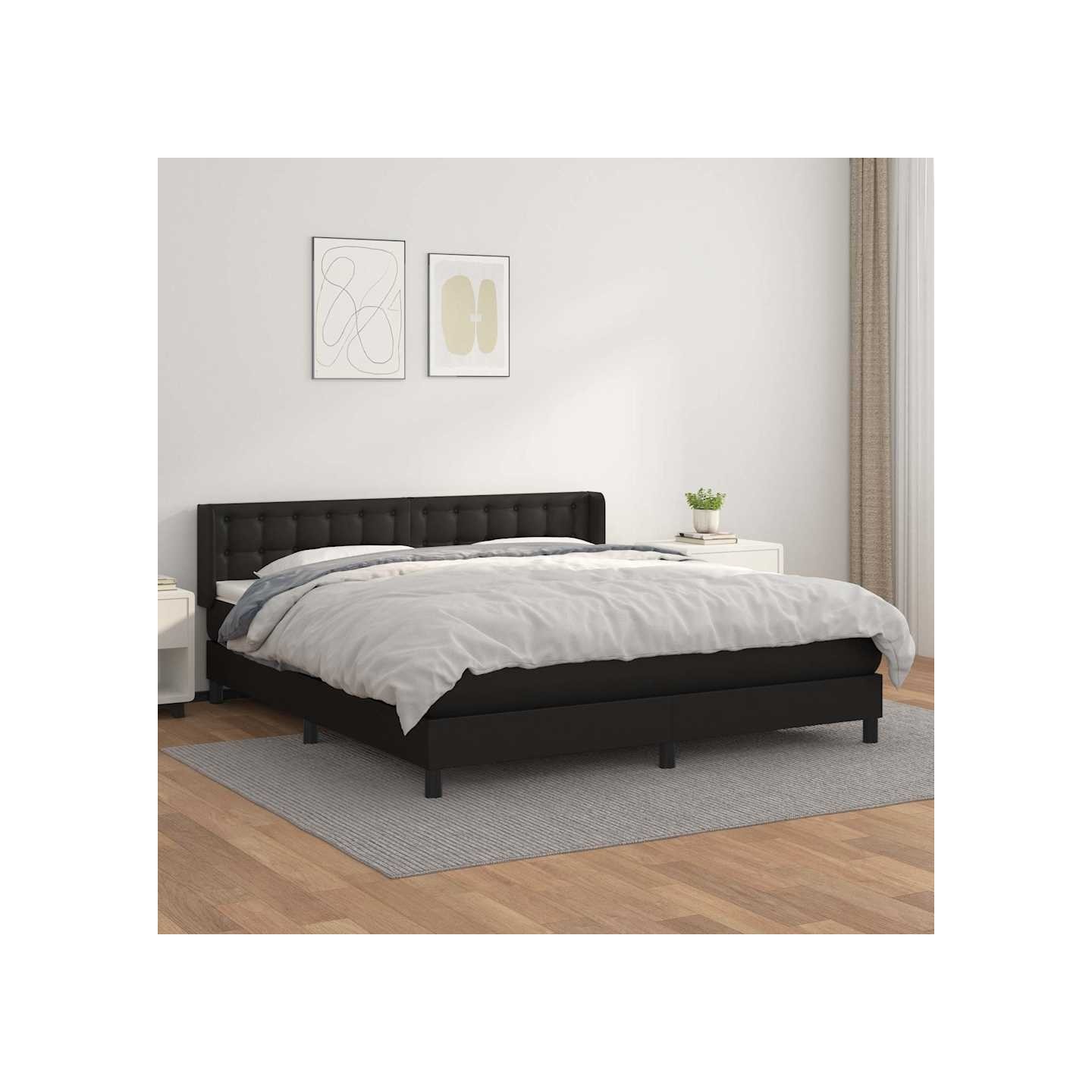 Sommier à lattes de lit avec matelas Noir 180x200 cm Similicuir