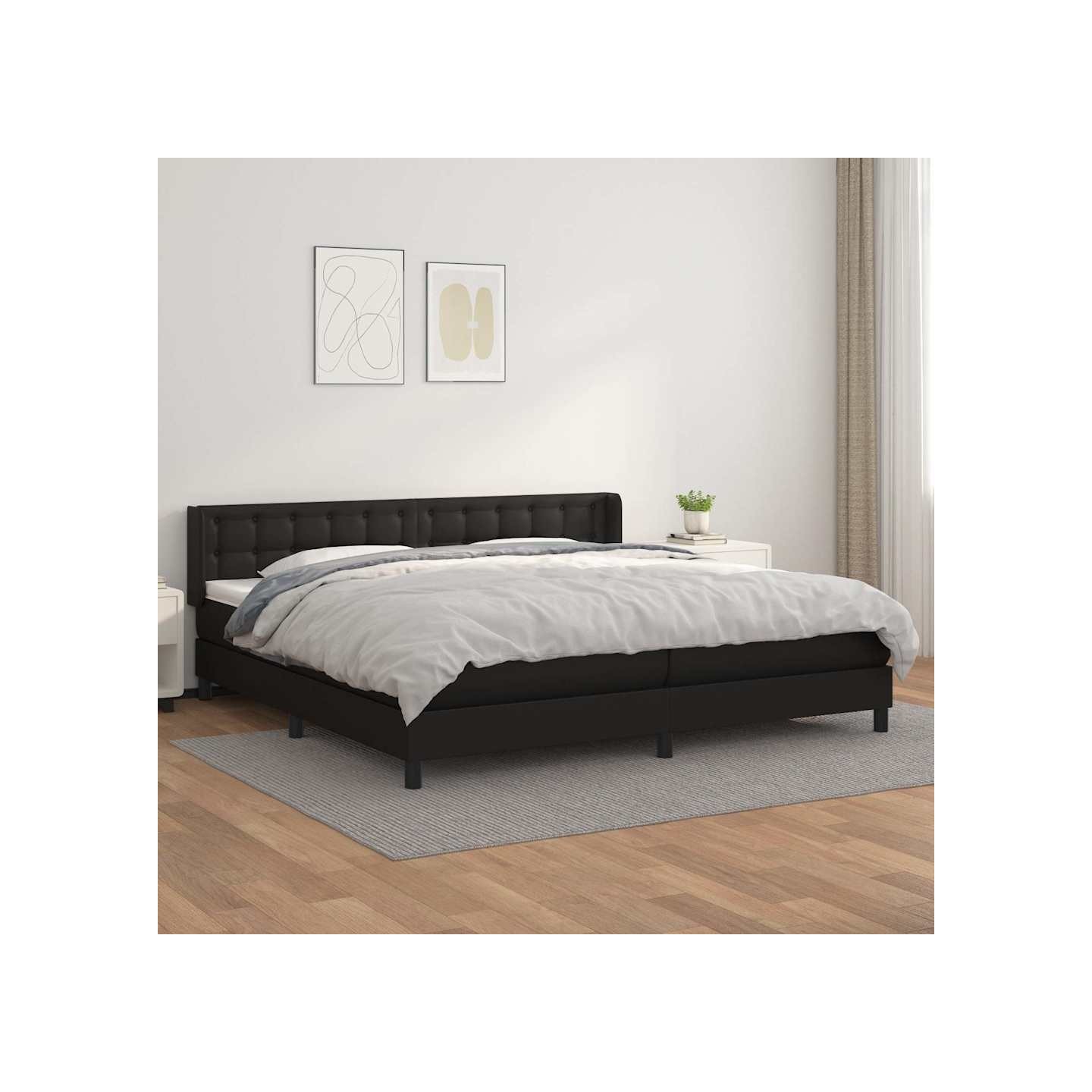 Sommier à lattes de lit avec matelas Noir 200x200 cm Similicuir