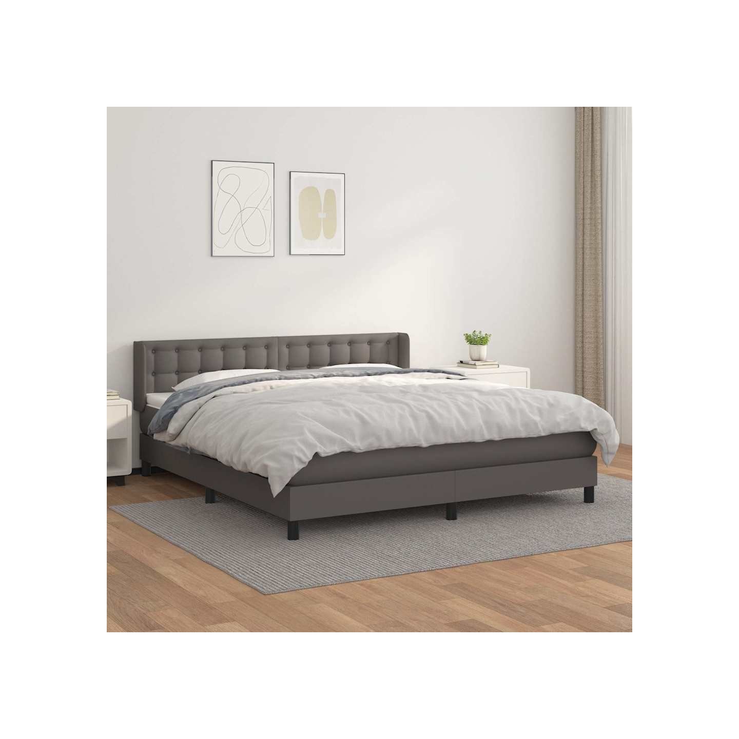 Sommier à lattes de lit avec matelas Gris 160x200 cm Similicuir