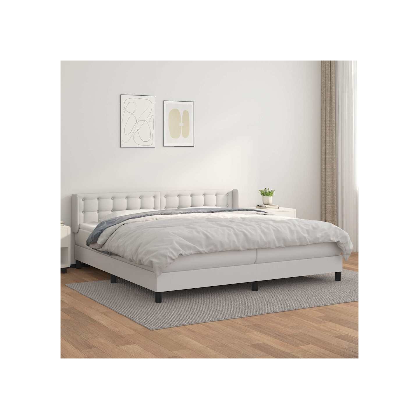 Sommier à lattes de lit avec matelas Blanc 200x200cm Similicuir