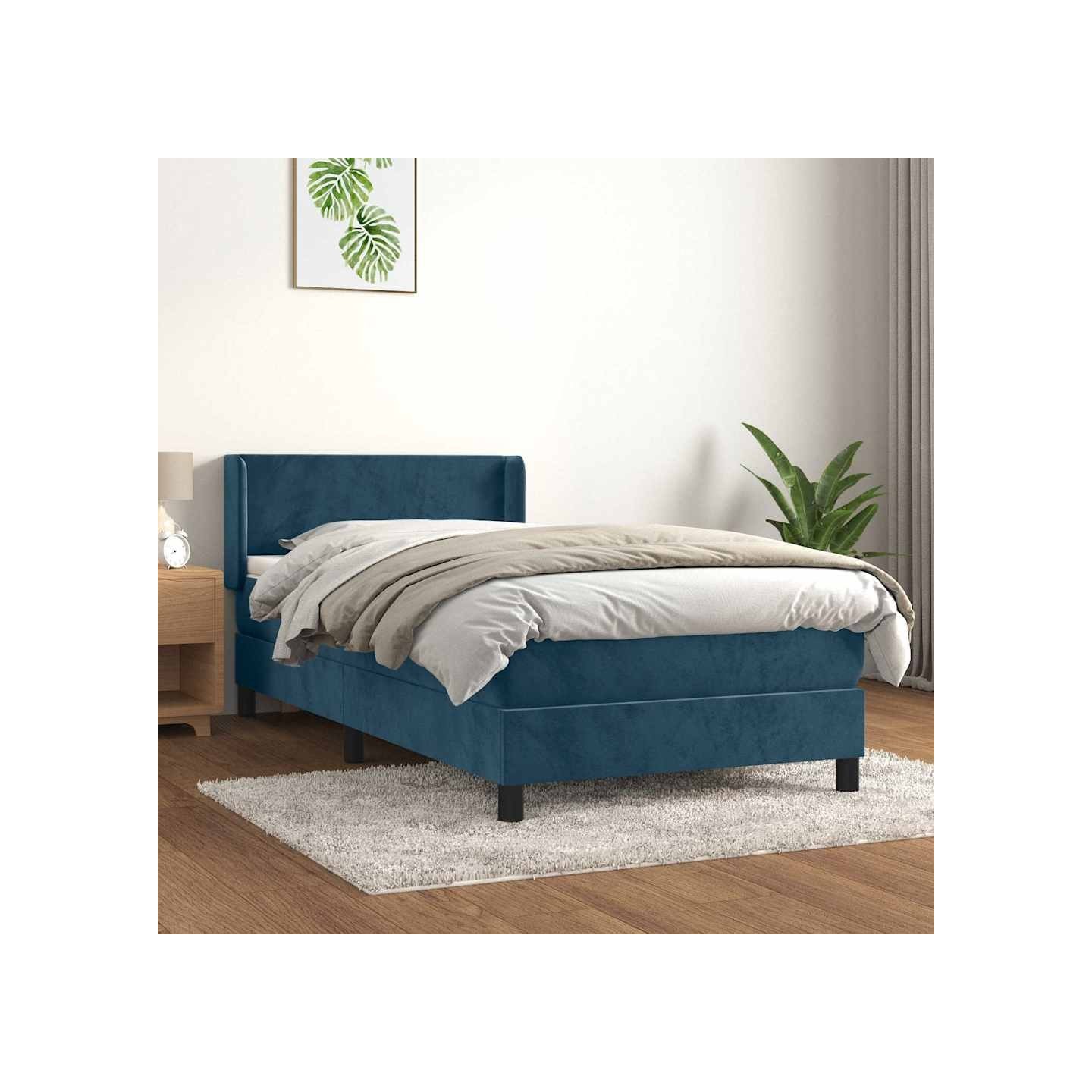 Sommier à lattes de lit avec matelas Bleu foncé 90x190 cm