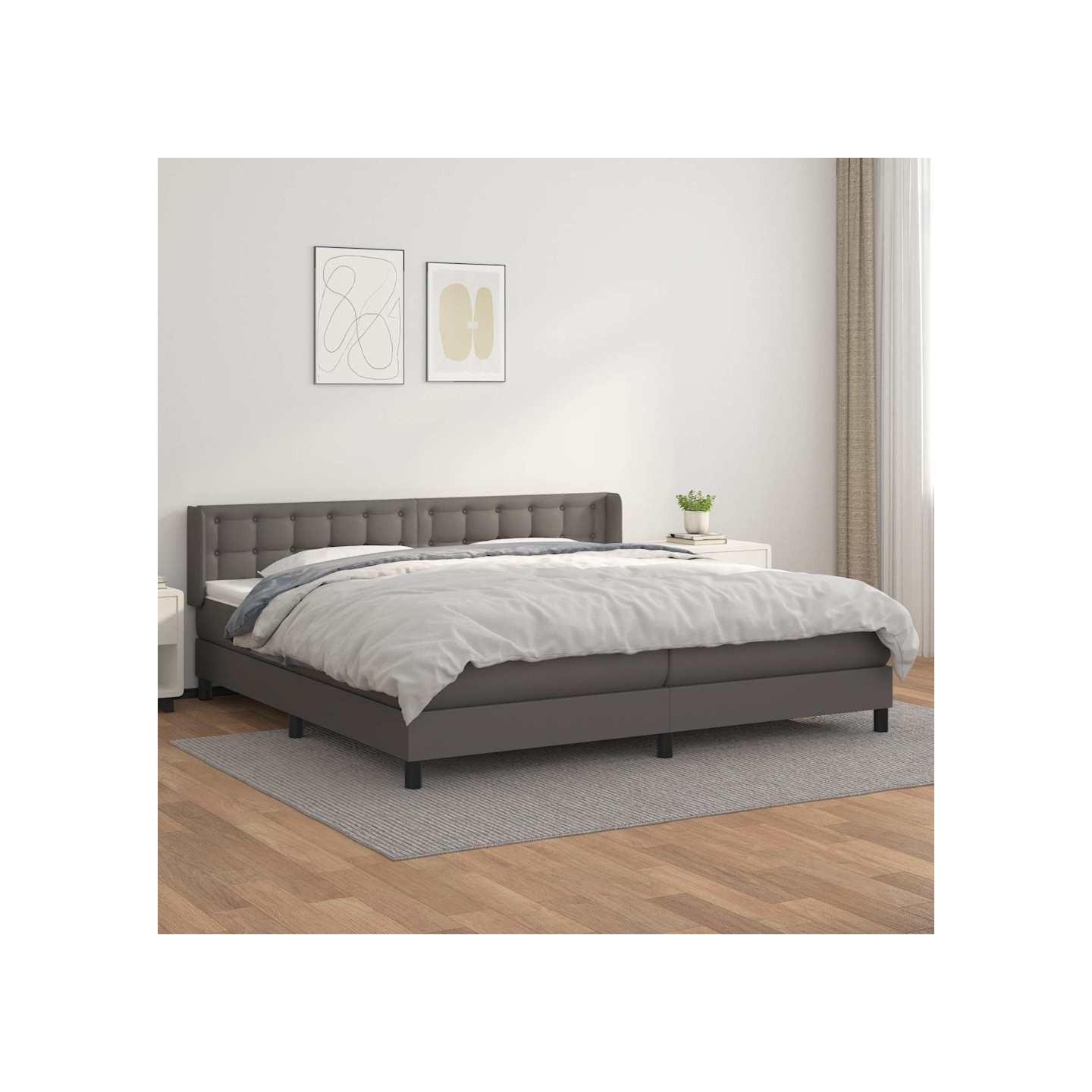 Sommier à lattes de lit avec matelas Gris 200x200 cm Similicuir