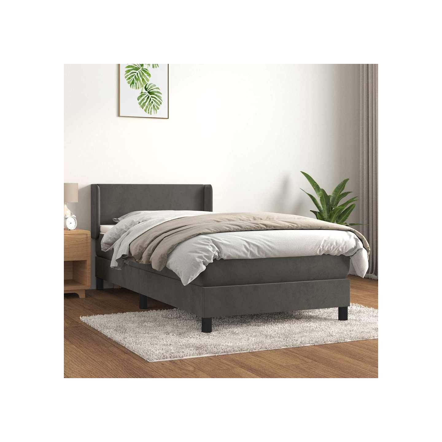 Sommier à lattes de lit et matelas Gris foncé 90x200 cm Velours