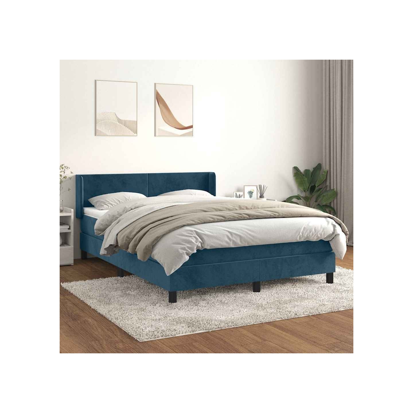 Sommier à lattes de lit et matelas Bleu foncé 140x200cm Velours