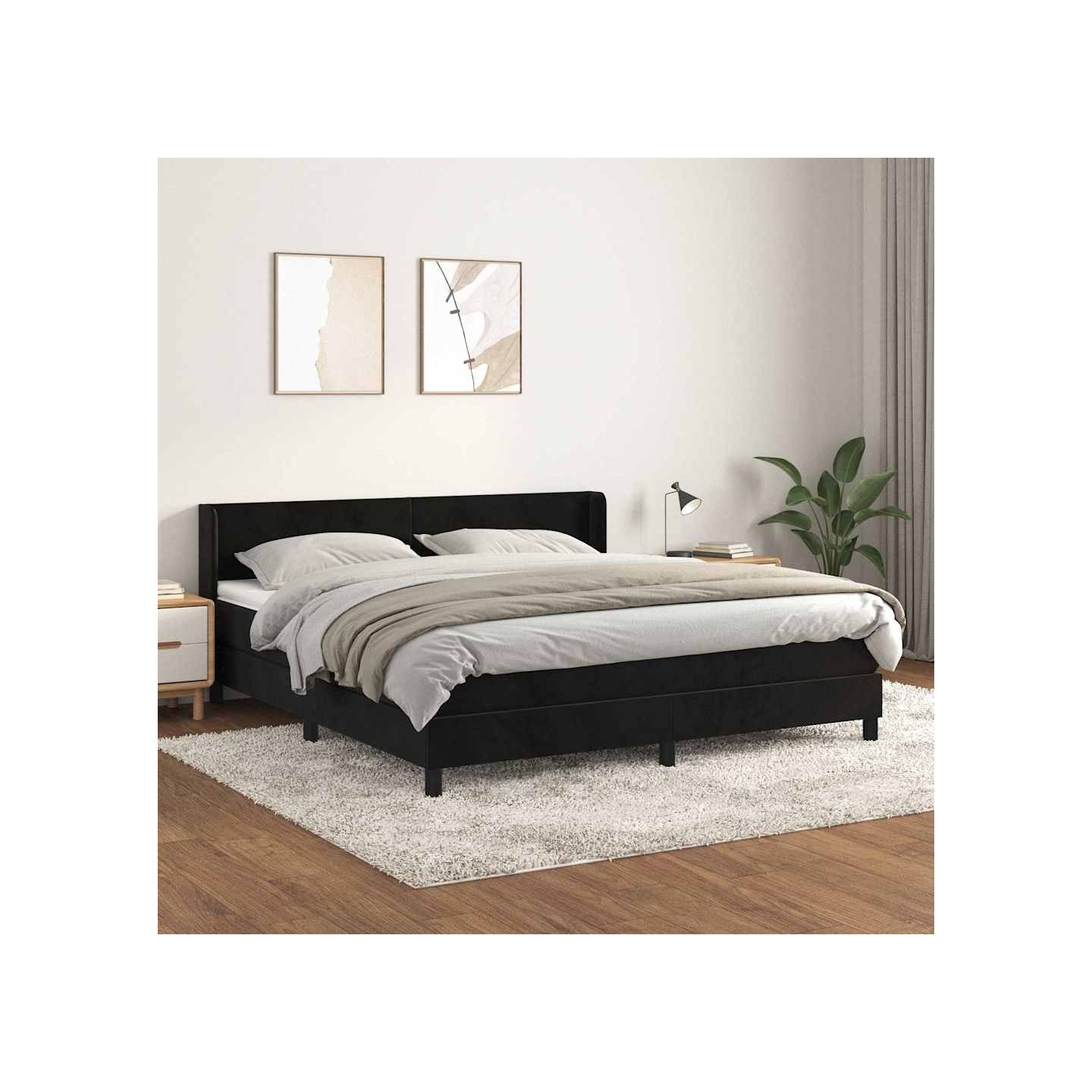 Sommier à lattes de lit avec matelas Noir 180x200 cm Velours