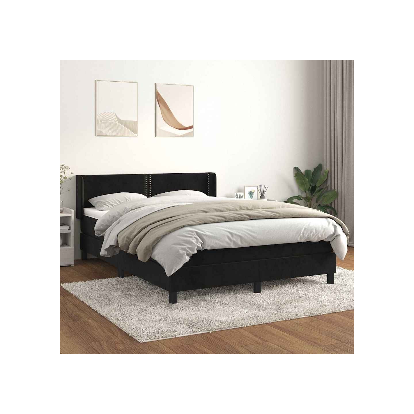 Sommier à lattes de lit avec matelas Noir 140x190 cm Velours