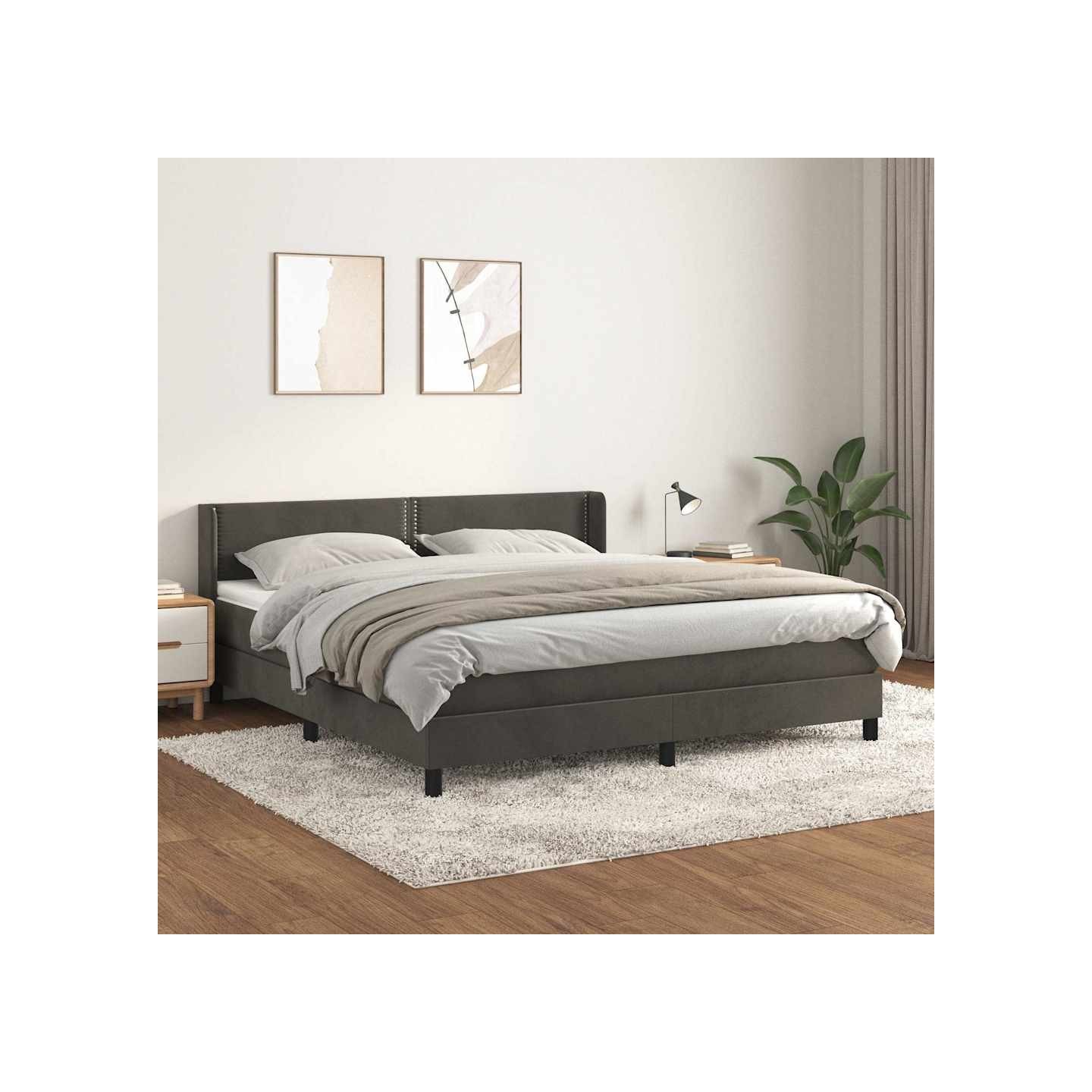 Sommier à lattes de lit et matelas Gris foncé 180x200cm Velours