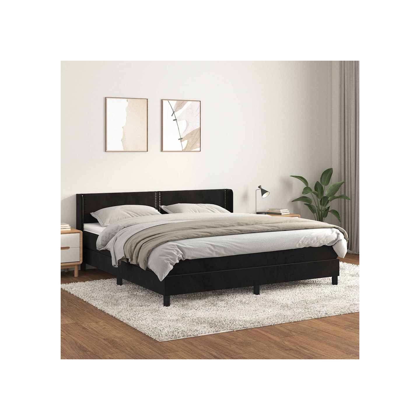Sommier à lattes de lit avec matelas Noir 180x200 cm Velours