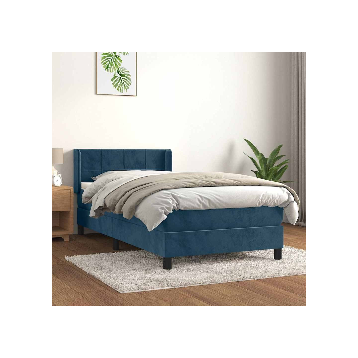 Sommier à lattes de lit avec matelas Bleu foncé 100x200 cm