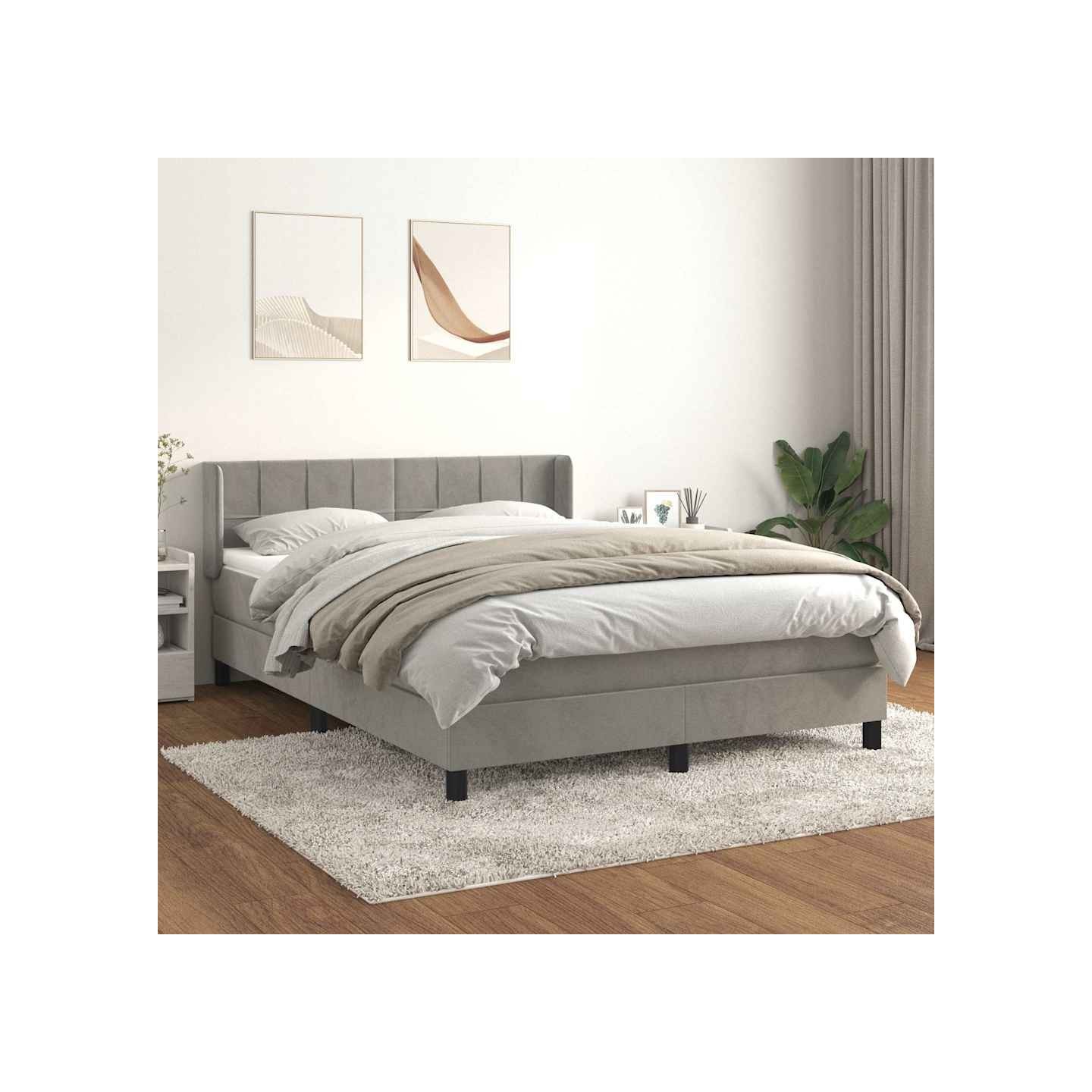 Sommier à lattes de lit et matelas Gris clair 140x200cm Velours