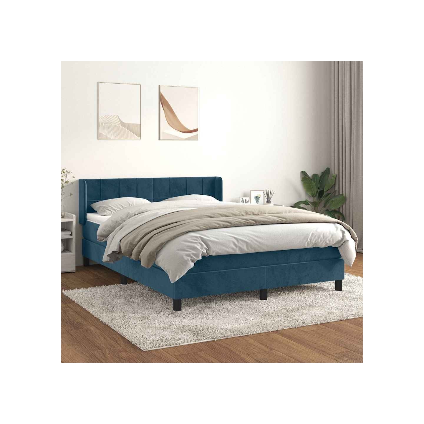 Sommier à lattes de lit et matelas Bleu foncé 140x190cm Velours