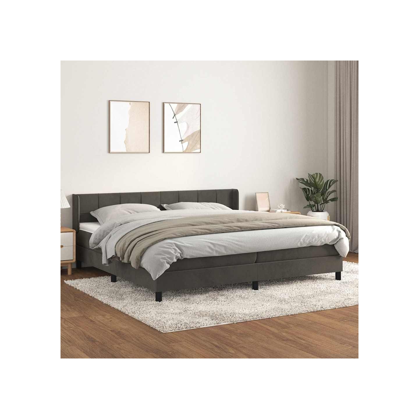 Sommier à lattes de lit et matelas Gris foncé 200x200cm Velours