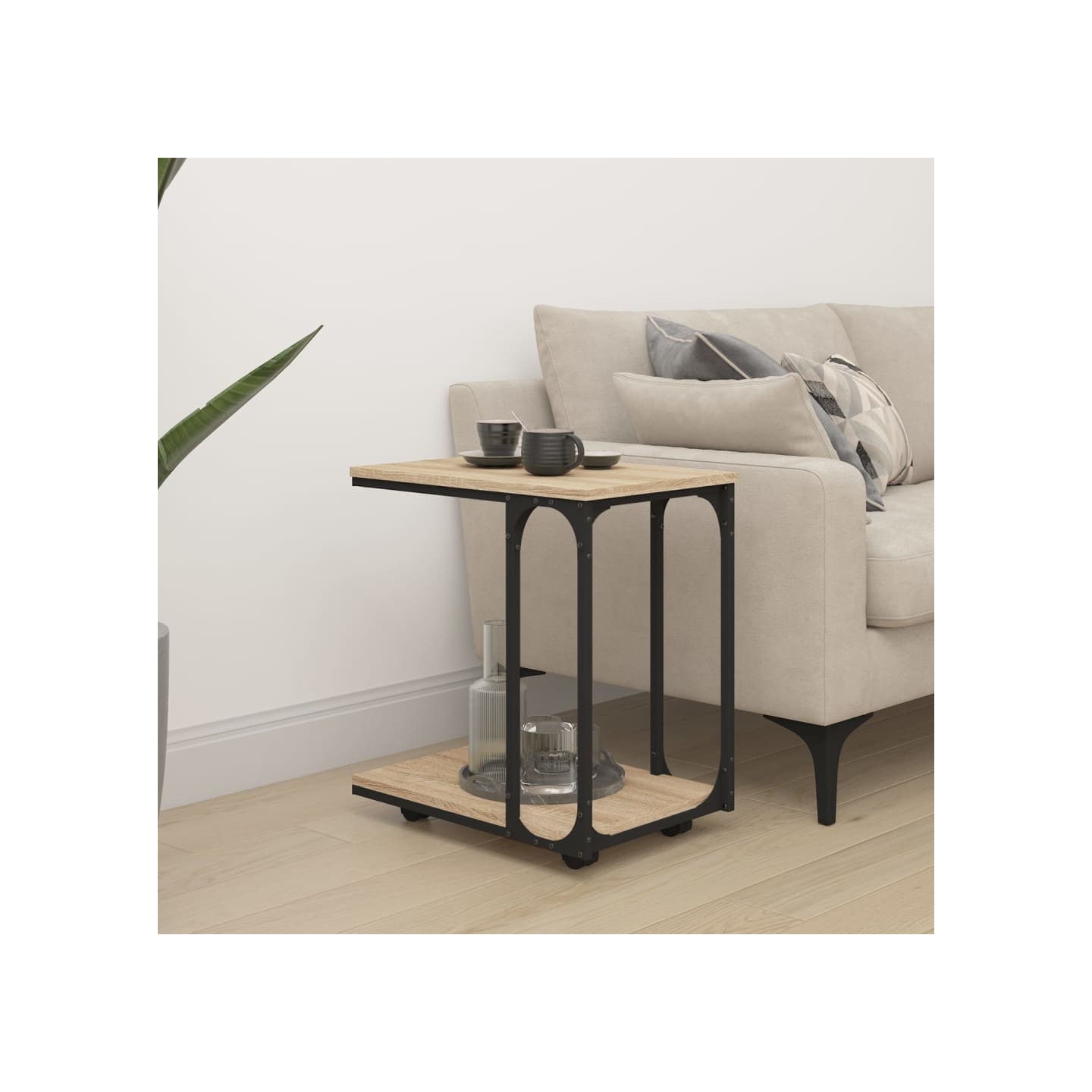 Table d'appoint à roues Chêne sonoma 50x35x55,5 cm