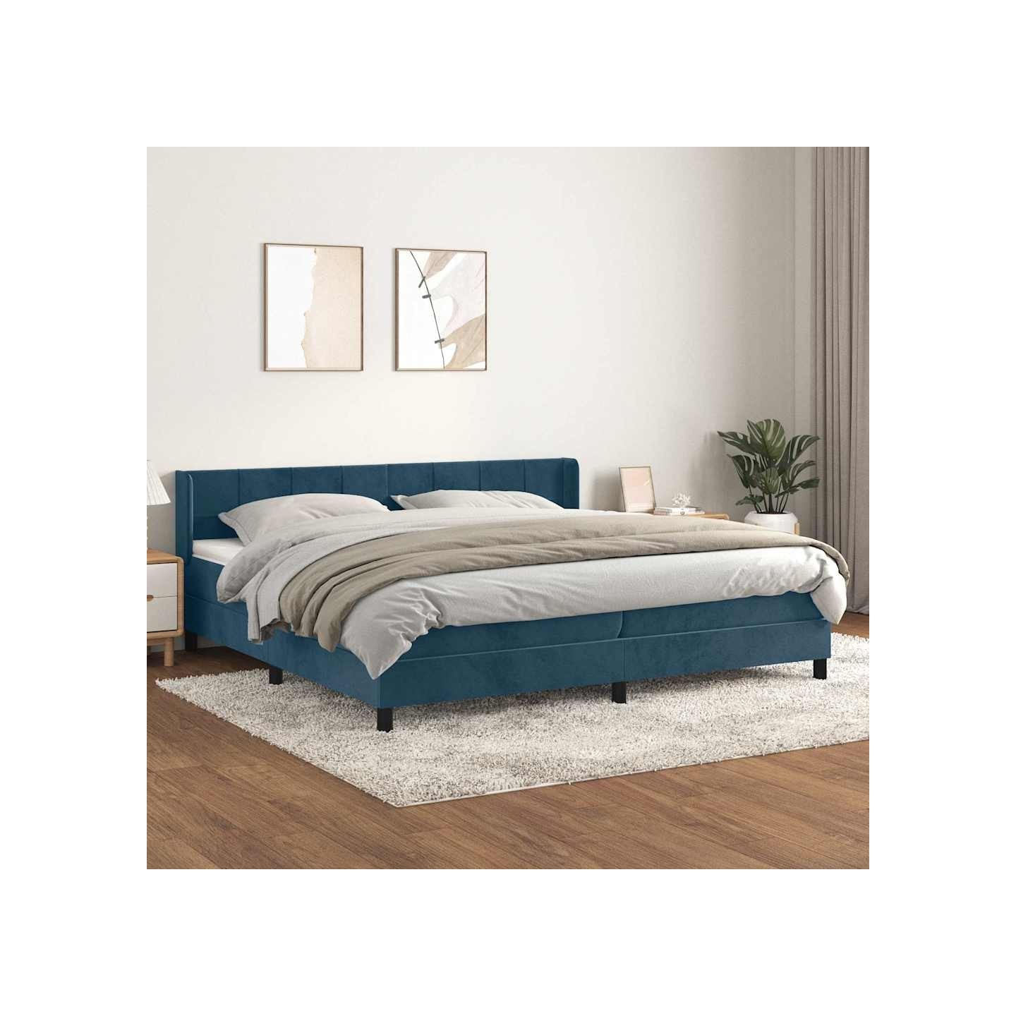 Sommier à lattes de lit et matelas Bleu foncé 200x200cm Velours