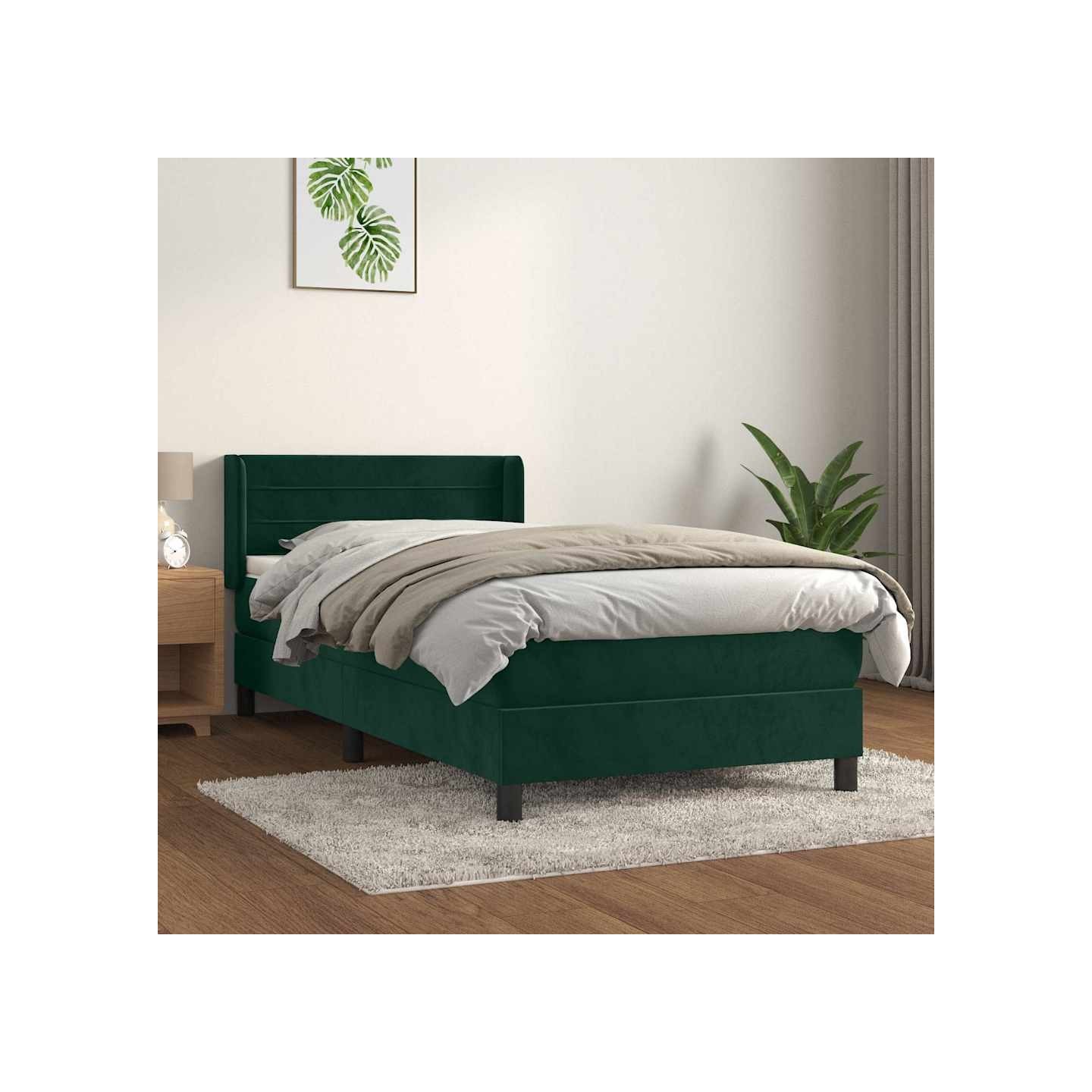 Sommier à lattes de lit avec matelas Vert foncé 90x190 cm
