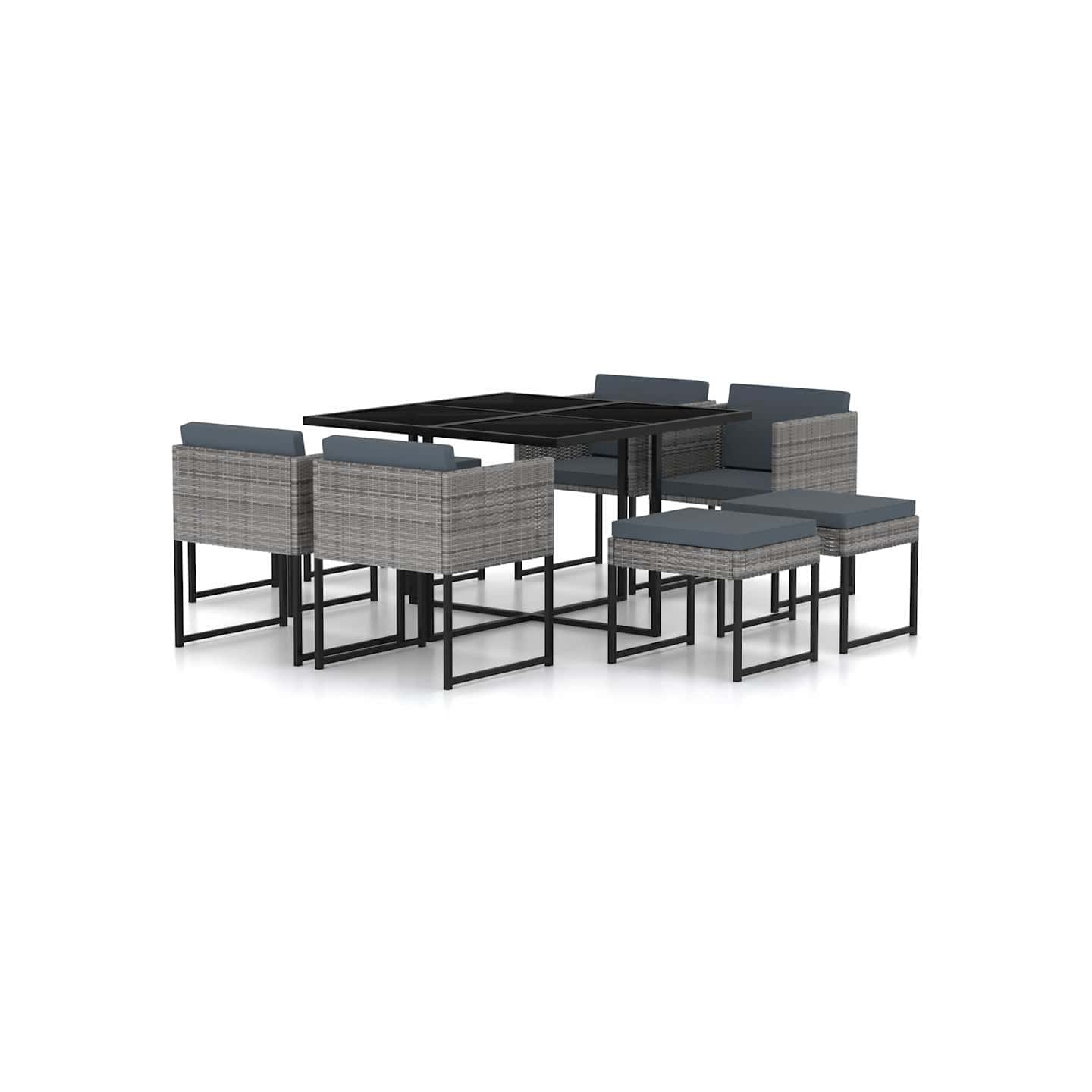 Ensemble à manger de jardin coussins 9pcs Résine tressée Gris