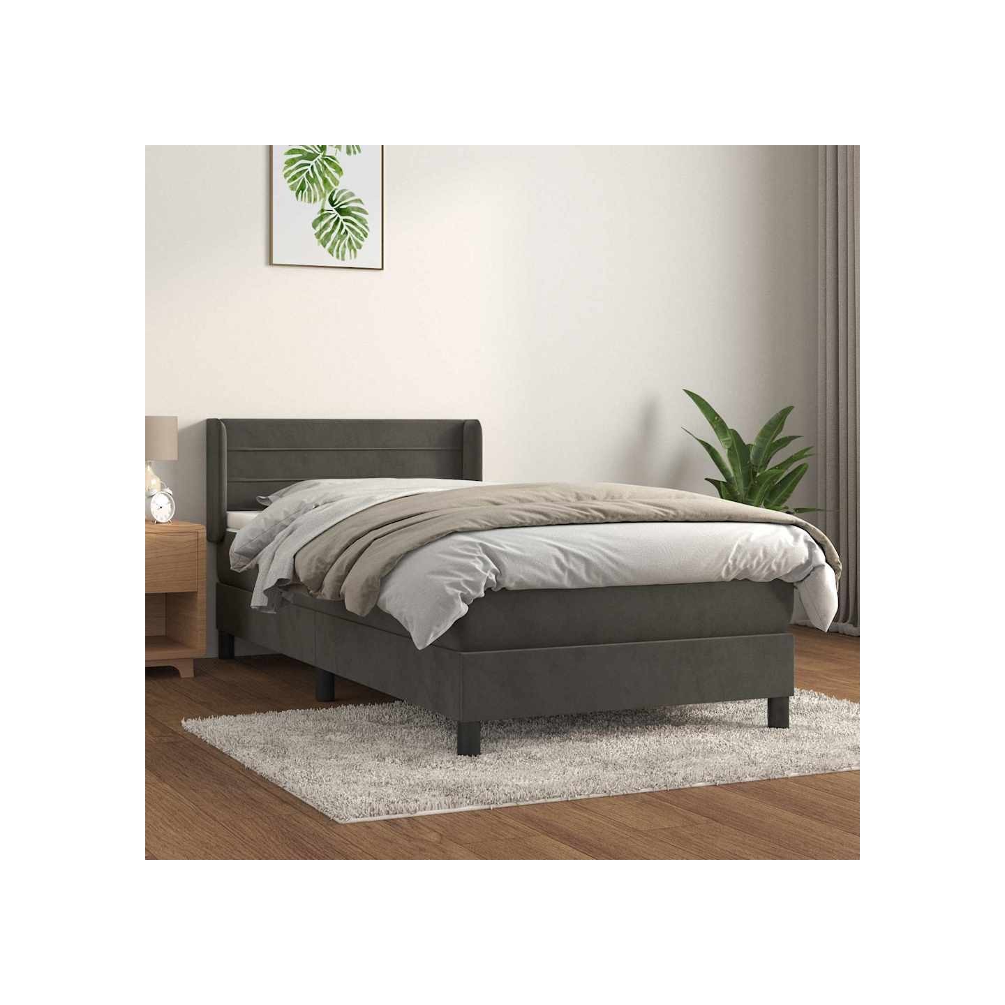 Sommier à lattes de lit et matelas Gris foncé 90x190 cm Velours