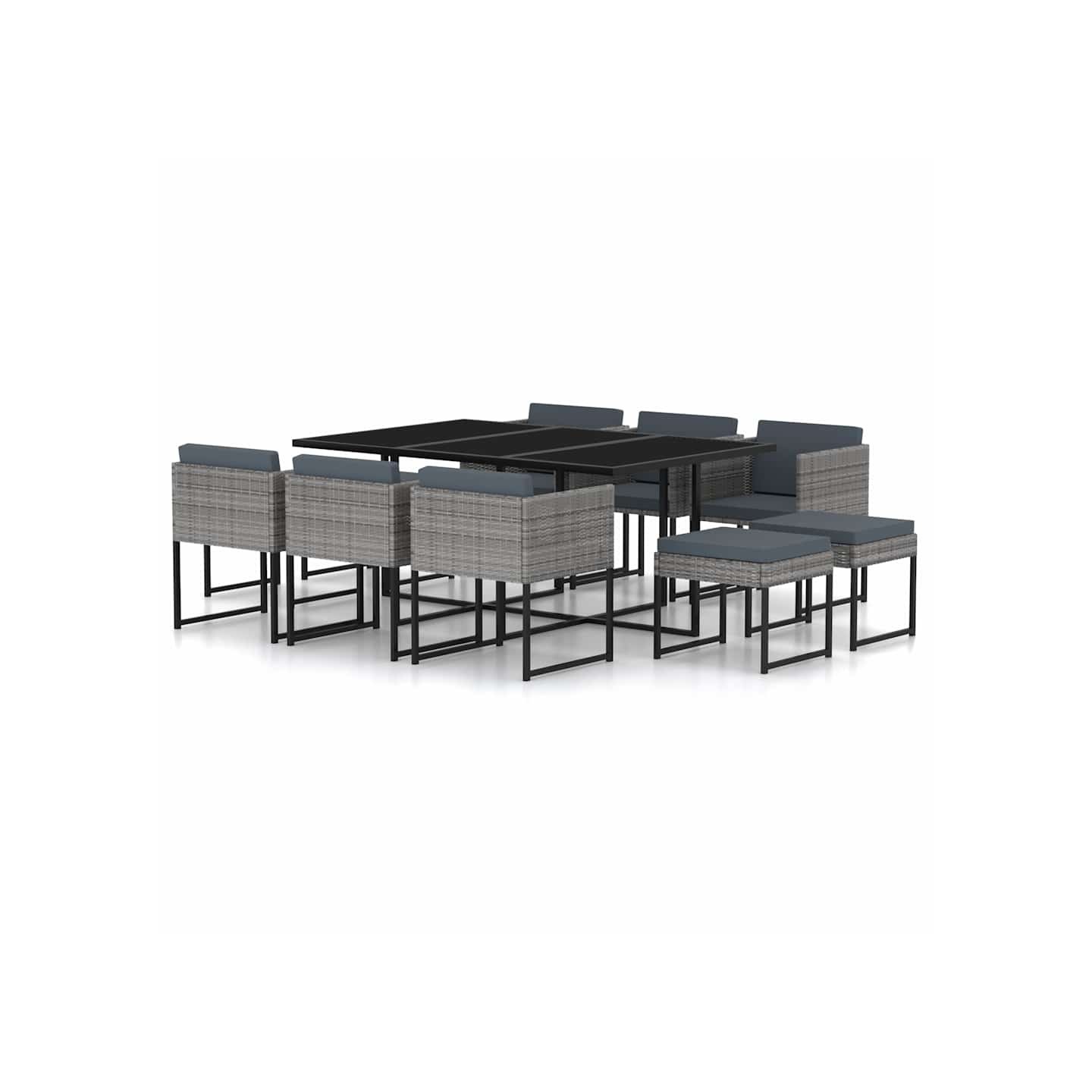 Ensemble à manger de jardin coussins 11 pcs Résine tressée Gris