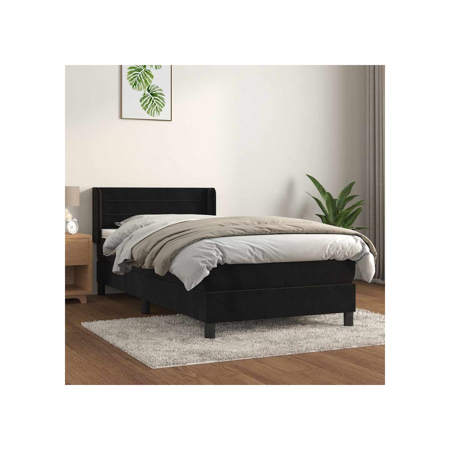 Sommier à lattes de lit avec matelas Noir 100x200 cm Velours