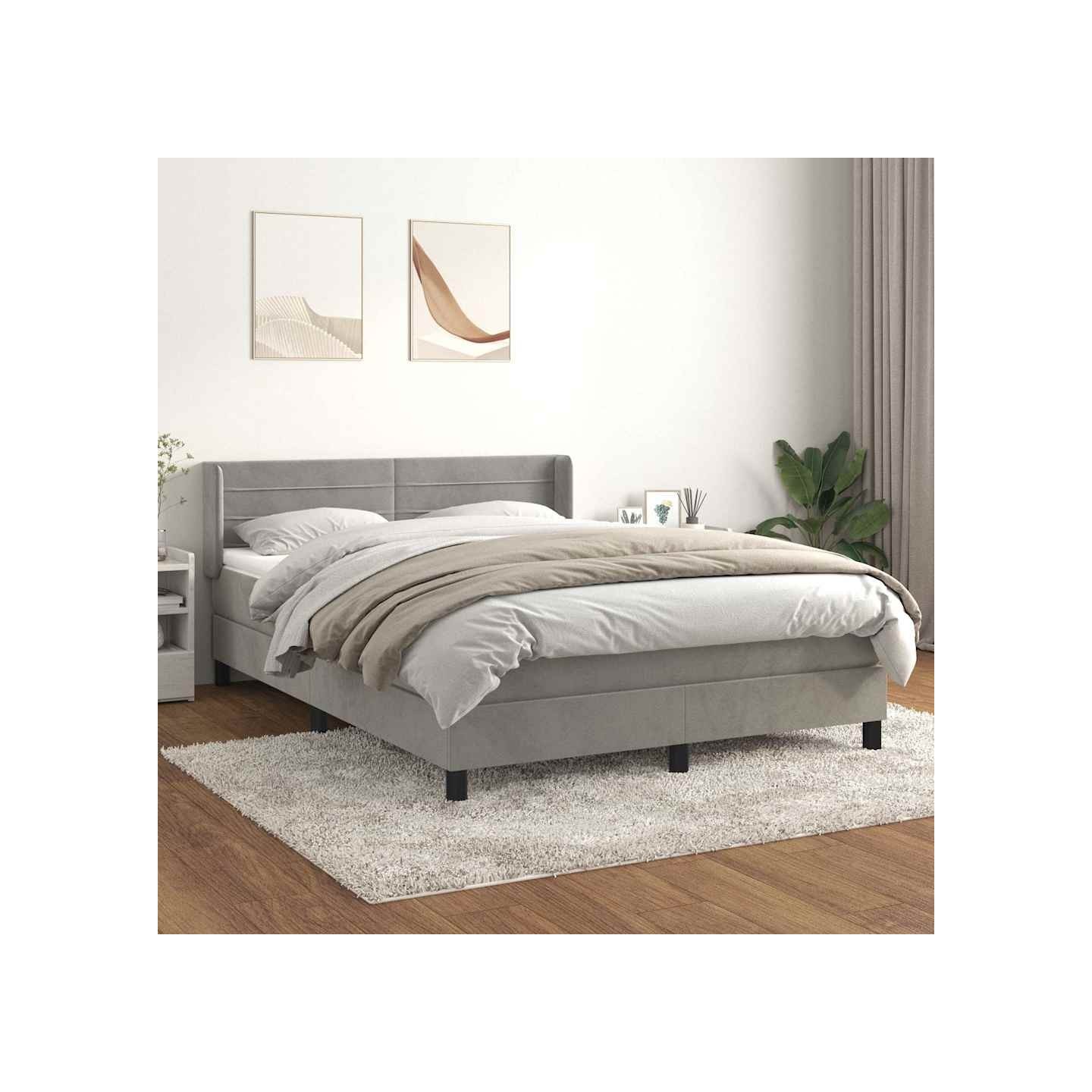 Sommier à lattes de lit et matelas Gris clair 140x190cm Velours