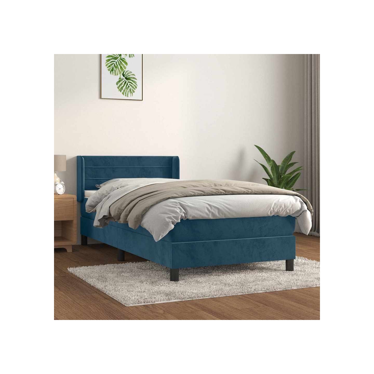 Sommier à lattes de lit avec matelas Bleu foncé 90x200 cm