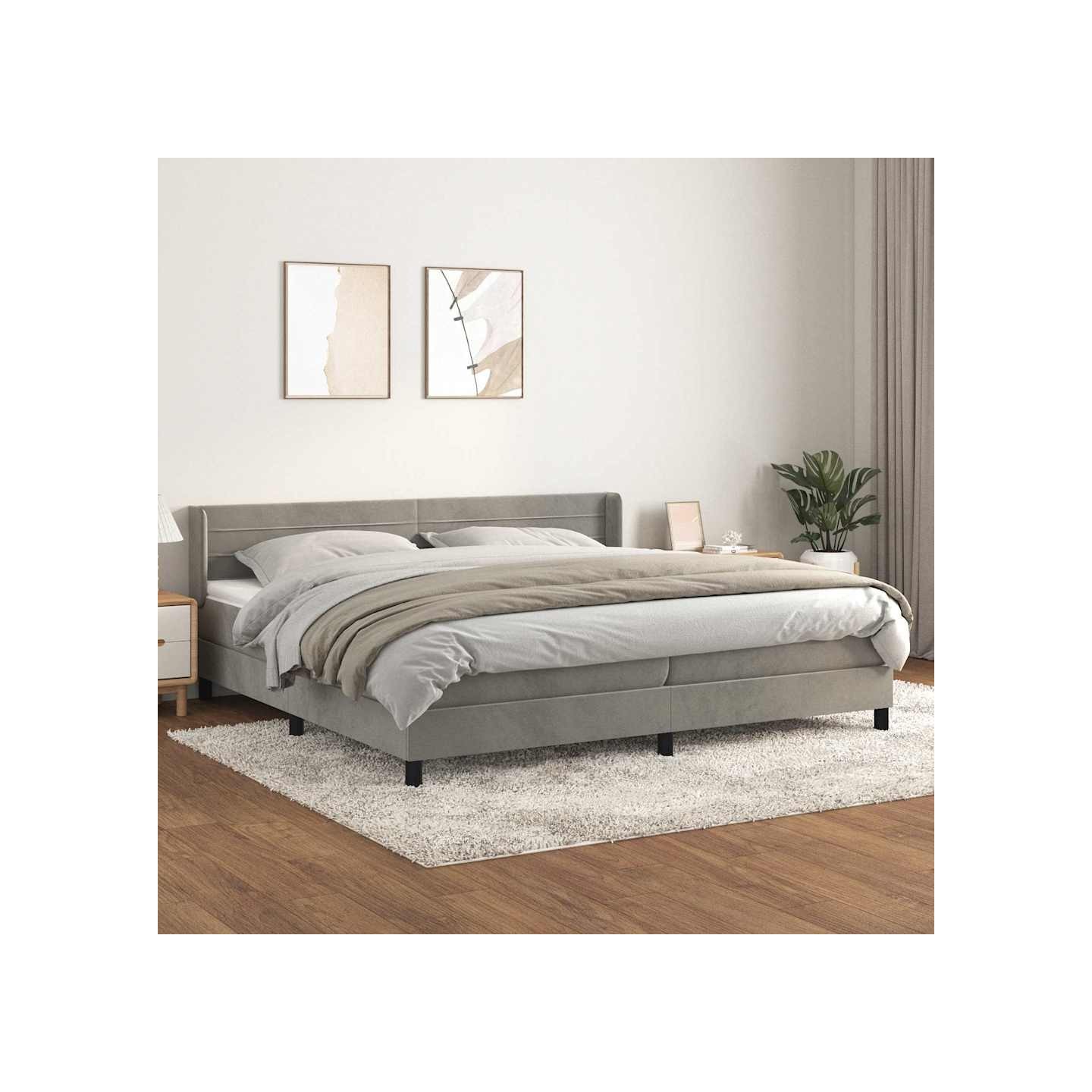 Sommier à lattes de lit et matelas Gris clair 200x200cm Velours