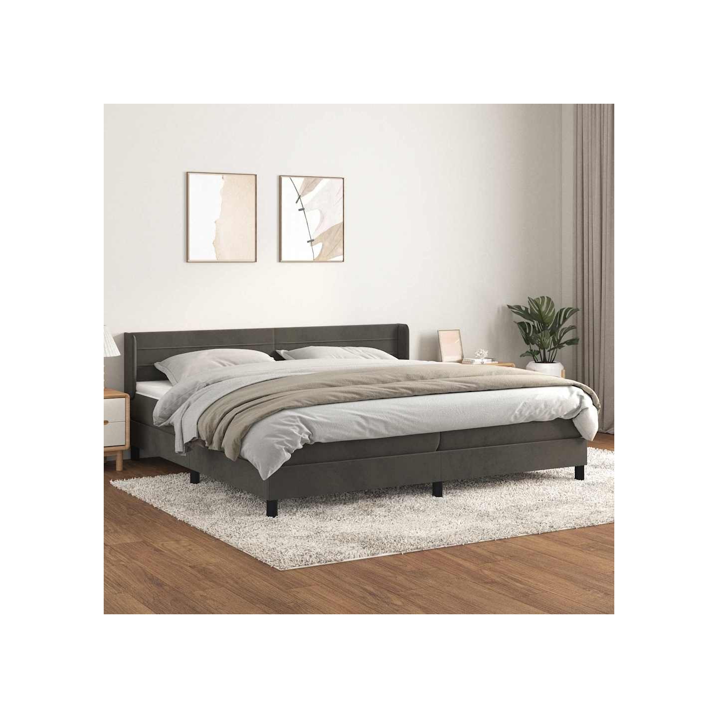 Sommier à lattes de lit et matelas Gris foncé 200x200cm Velours