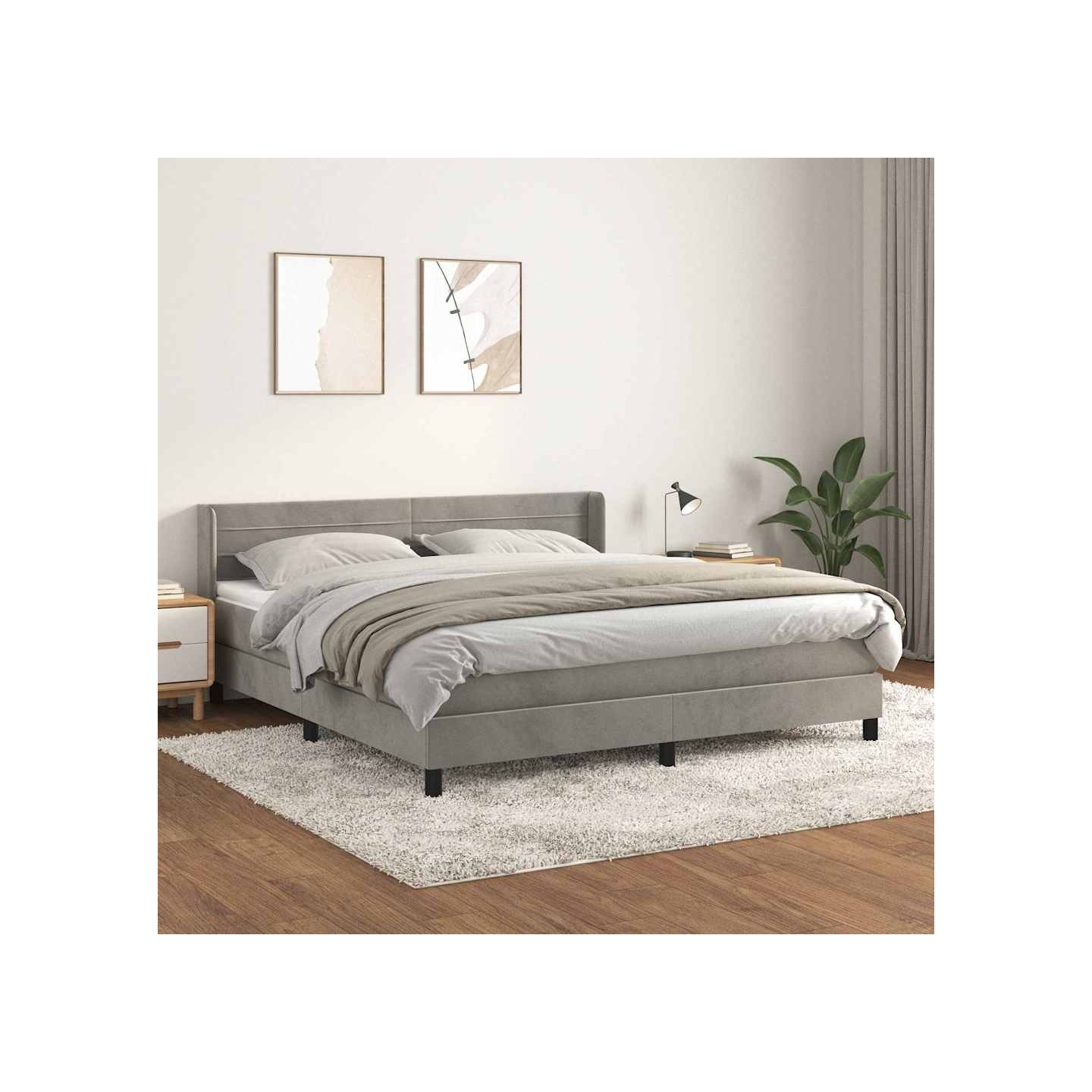 Sommier à lattes de lit et matelas Gris clair 160x200cm Velours