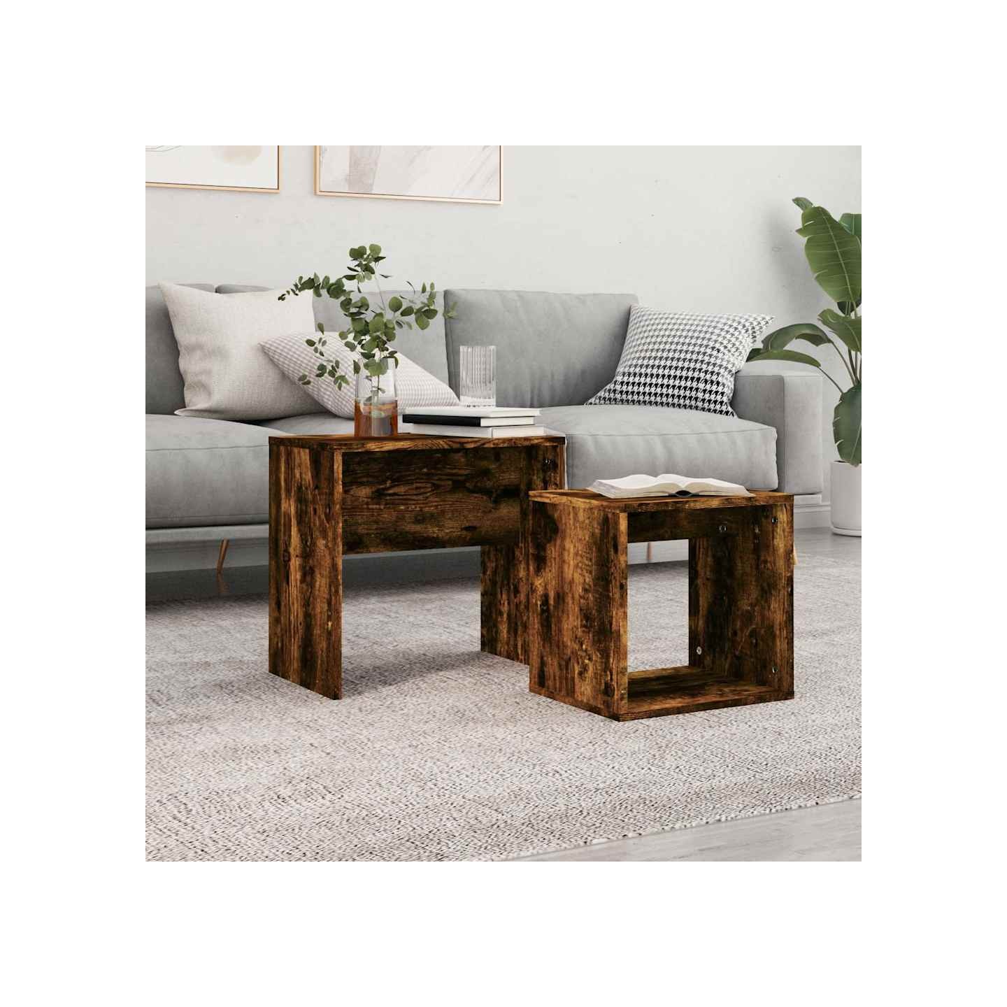 Tables basses gigognes 2 pcs chêne fumé bois d'ingénierie