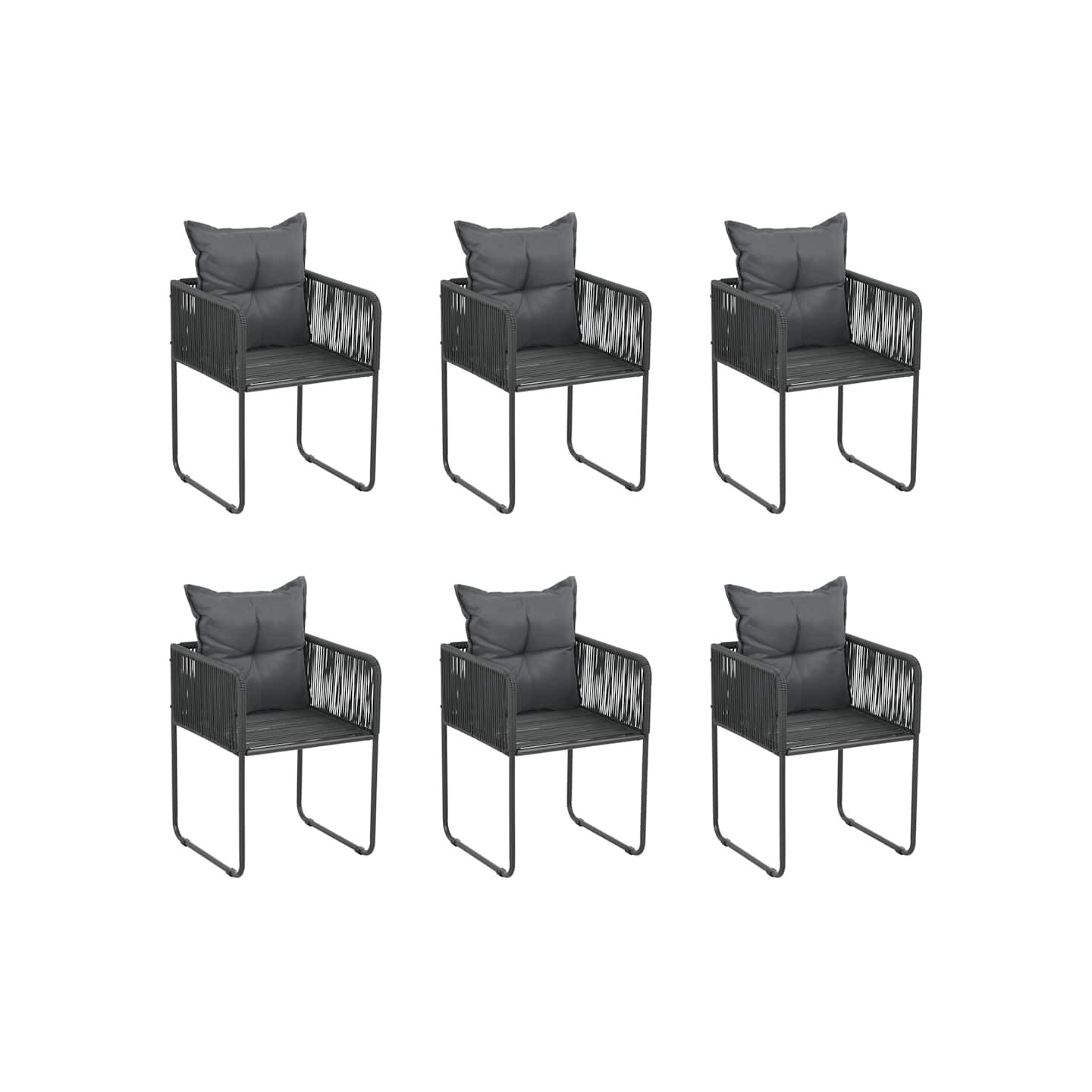 Chaises d'extérieur lot de 6 avec oreillers Résine tressée Noir