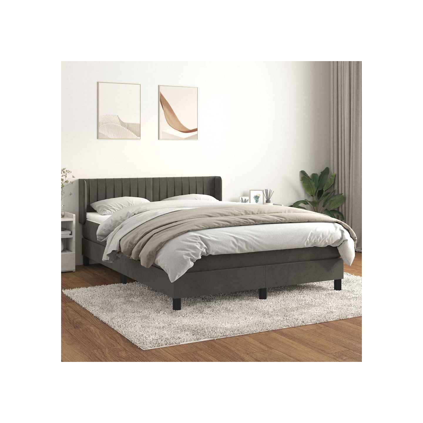 Sommier à lattes de lit et matelas Gris foncé 140x190cm Velours