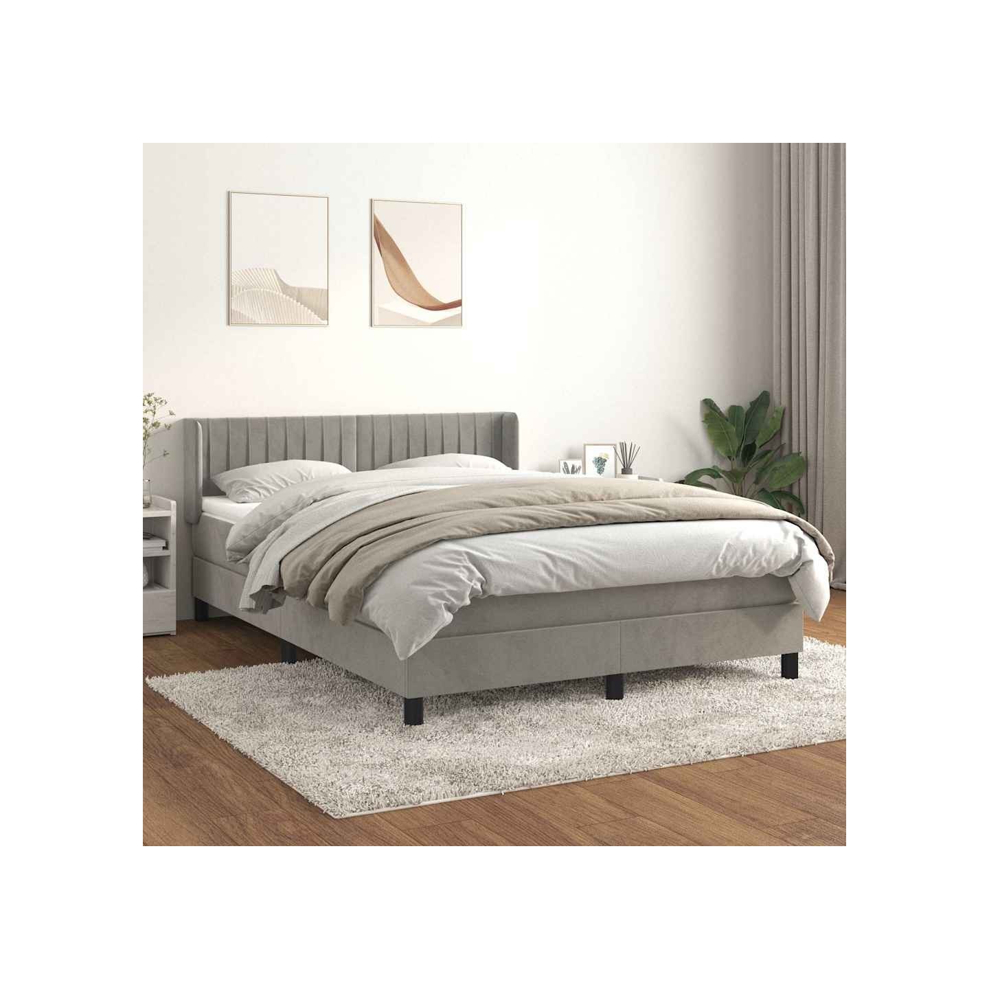 Sommier à lattes de lit et matelas Gris clair 140x200cm Velours