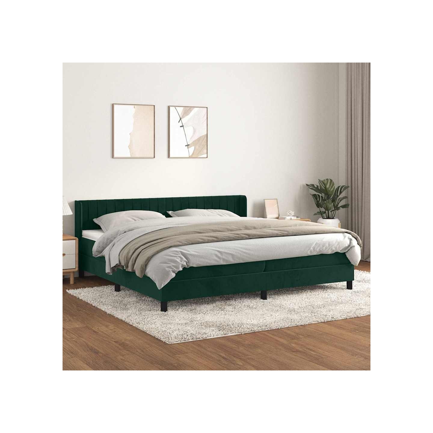 Sommier à lattes de lit et matelas Vert foncé 200x200cm Velours