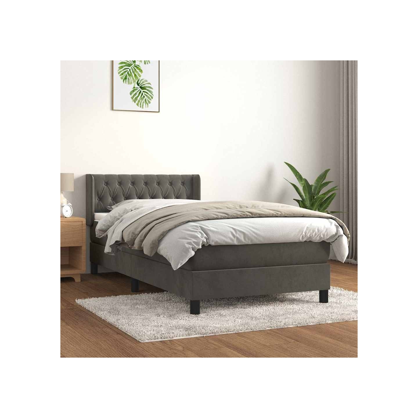 Sommier à lattes de lit et matelas Gris foncé 90x190 cm Velours