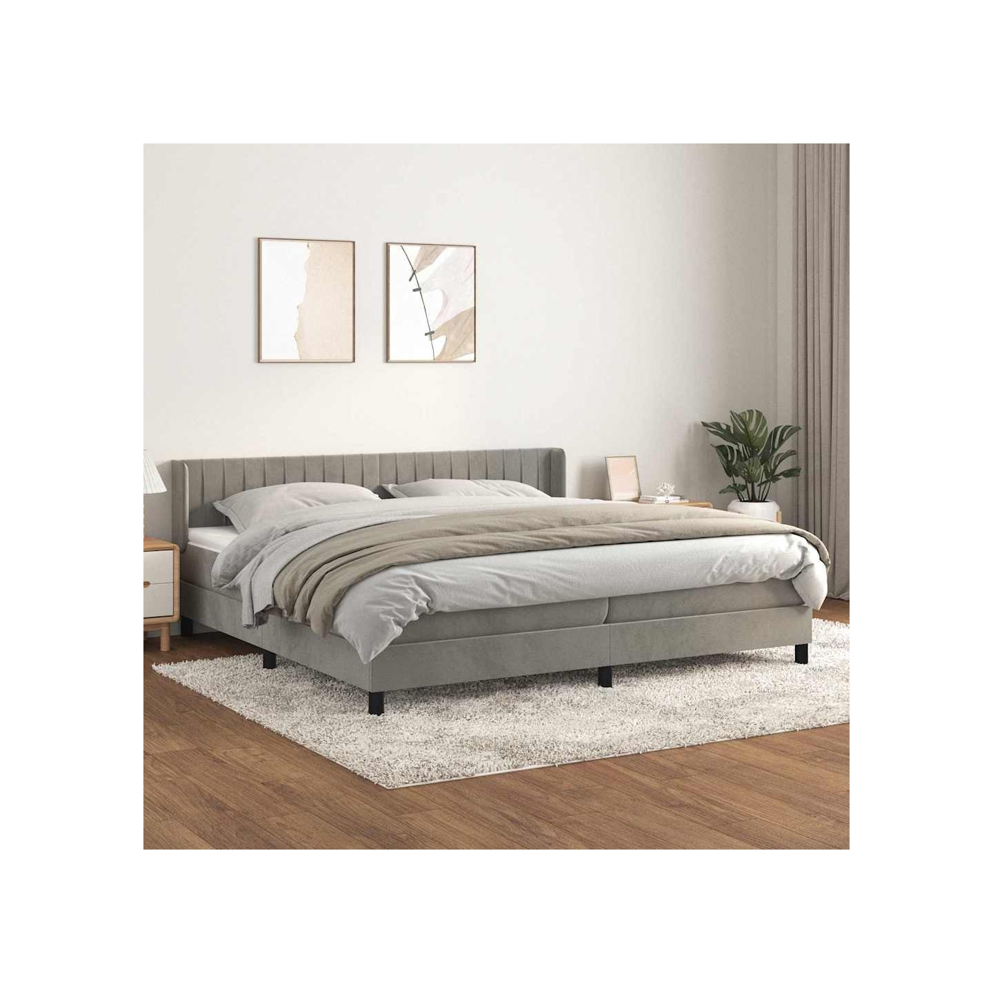 Sommier à lattes de lit et matelas Gris clair 200x200cm Velours