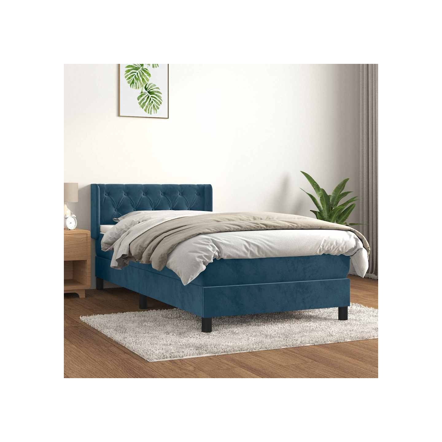 Sommier à lattes de lit et matelas Bleu foncé 80x200 cm Velours