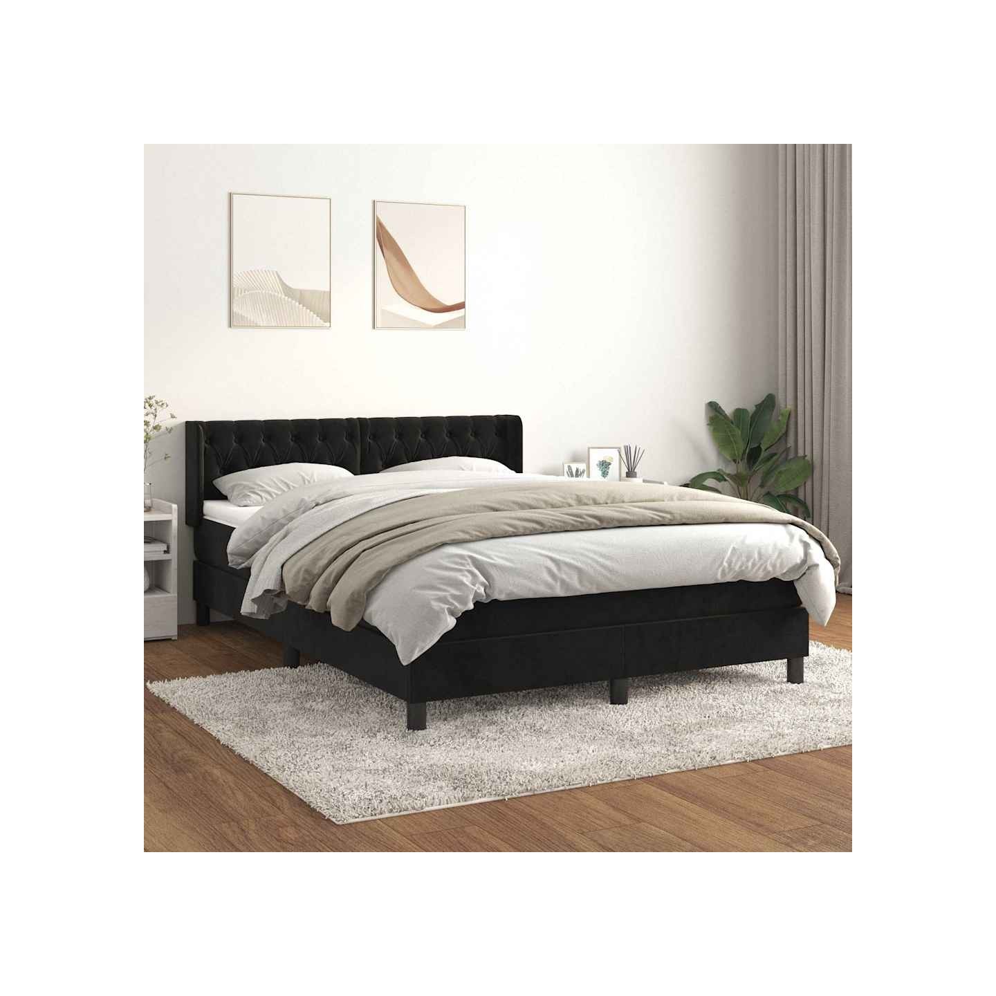 Sommier à lattes de lit avec matelas Noir 140x190 cm Velours